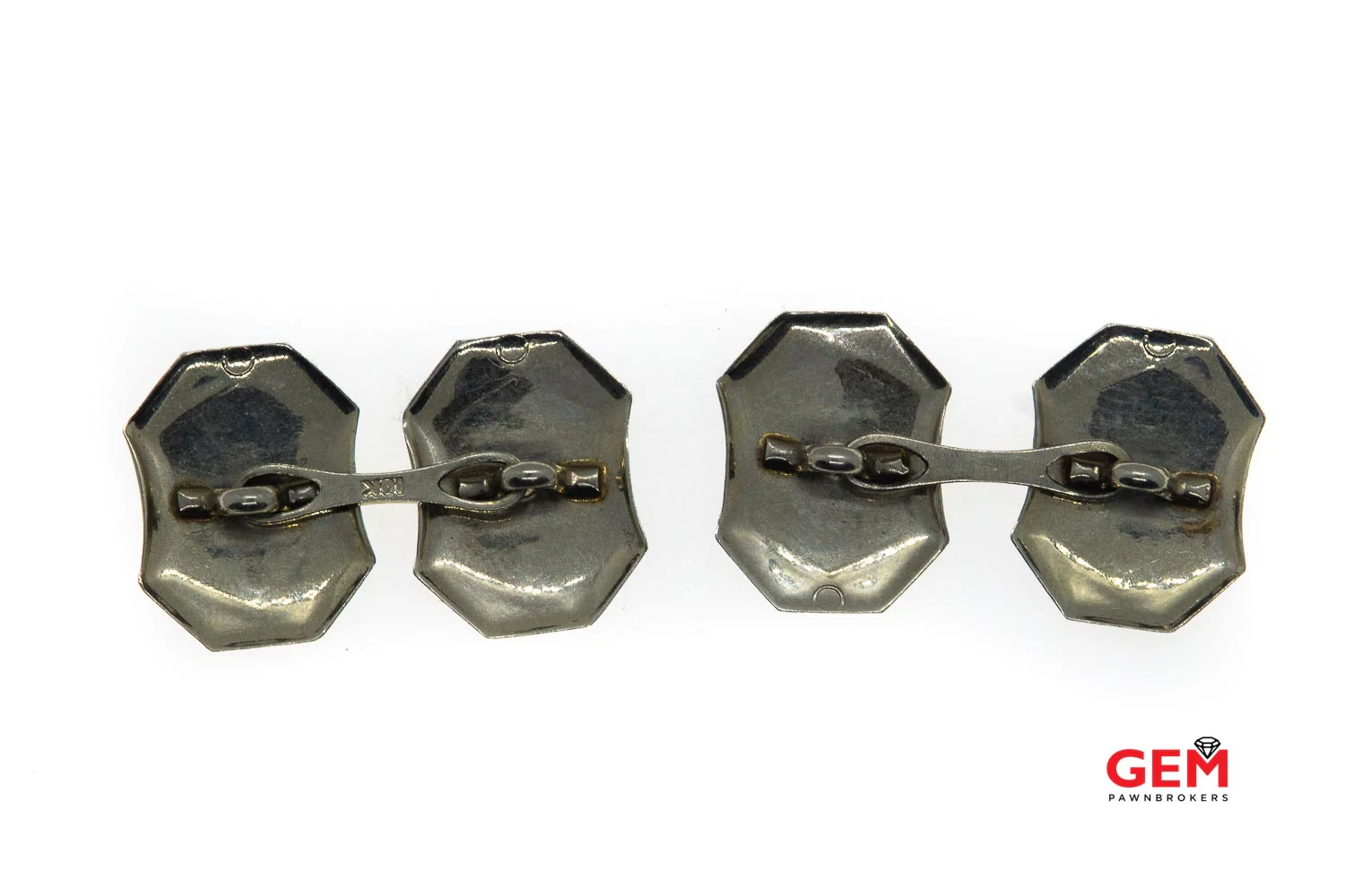 10 KT White Gold Diamond Men's Cufflinks - Image 3