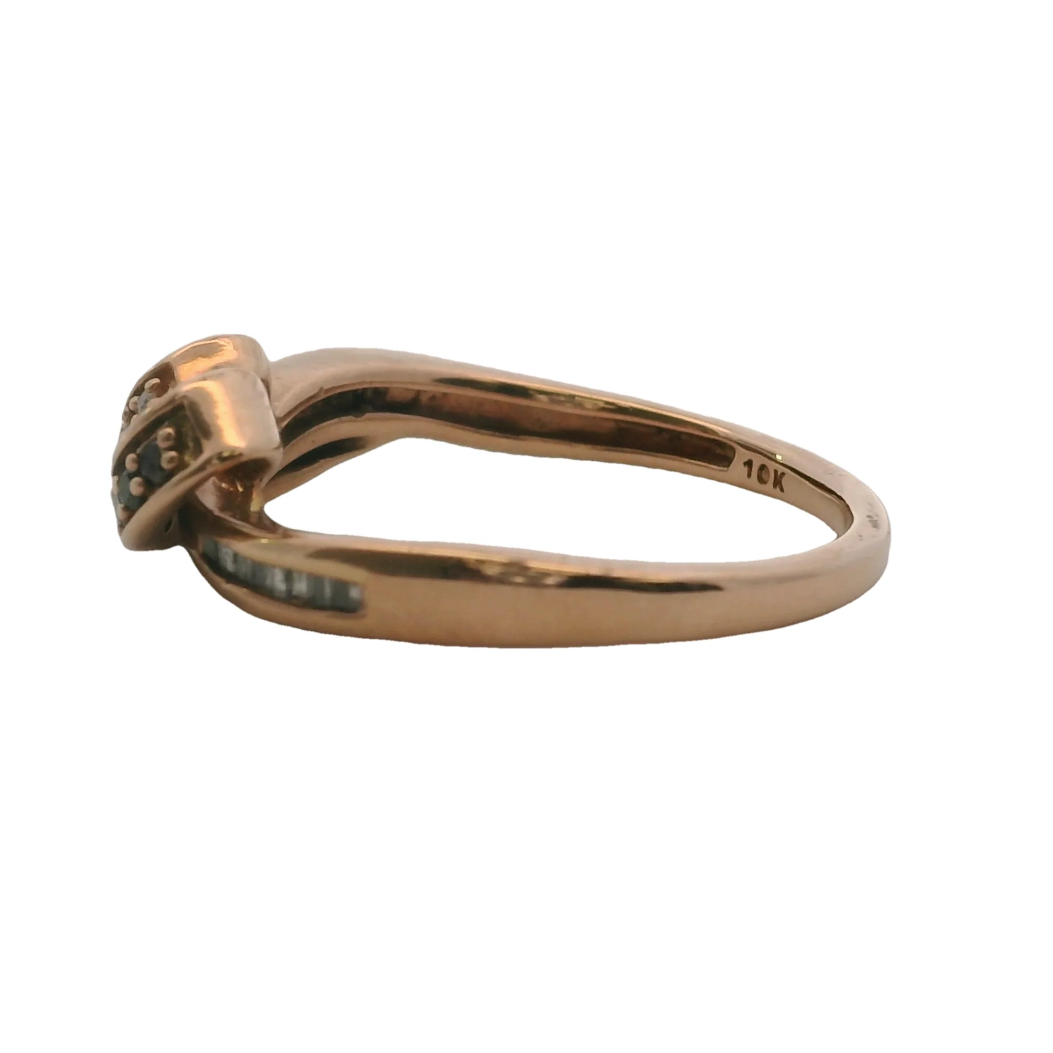 10kt Rose Gold Ribbon Ring with White and Brown Diamonds Size 6.75 - Image 4