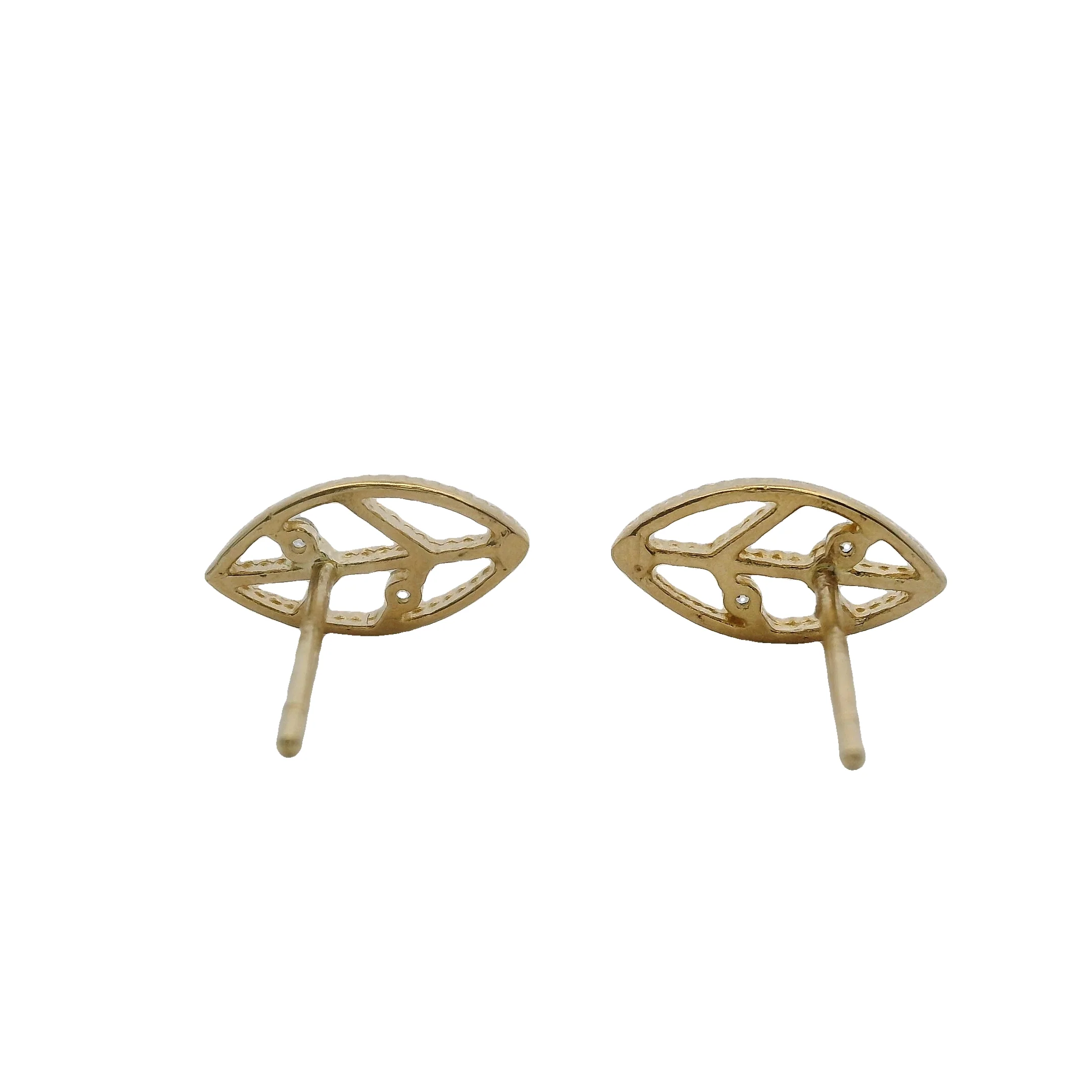 10kt Yellow Gold and CZ Cubic Zirconia Small Leaf Stud Earrings - Image 3