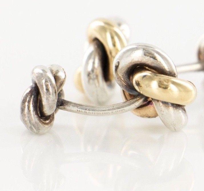14 KT Yellow Gold 925 Sterling Silver Knot Cufflinks - Image 3