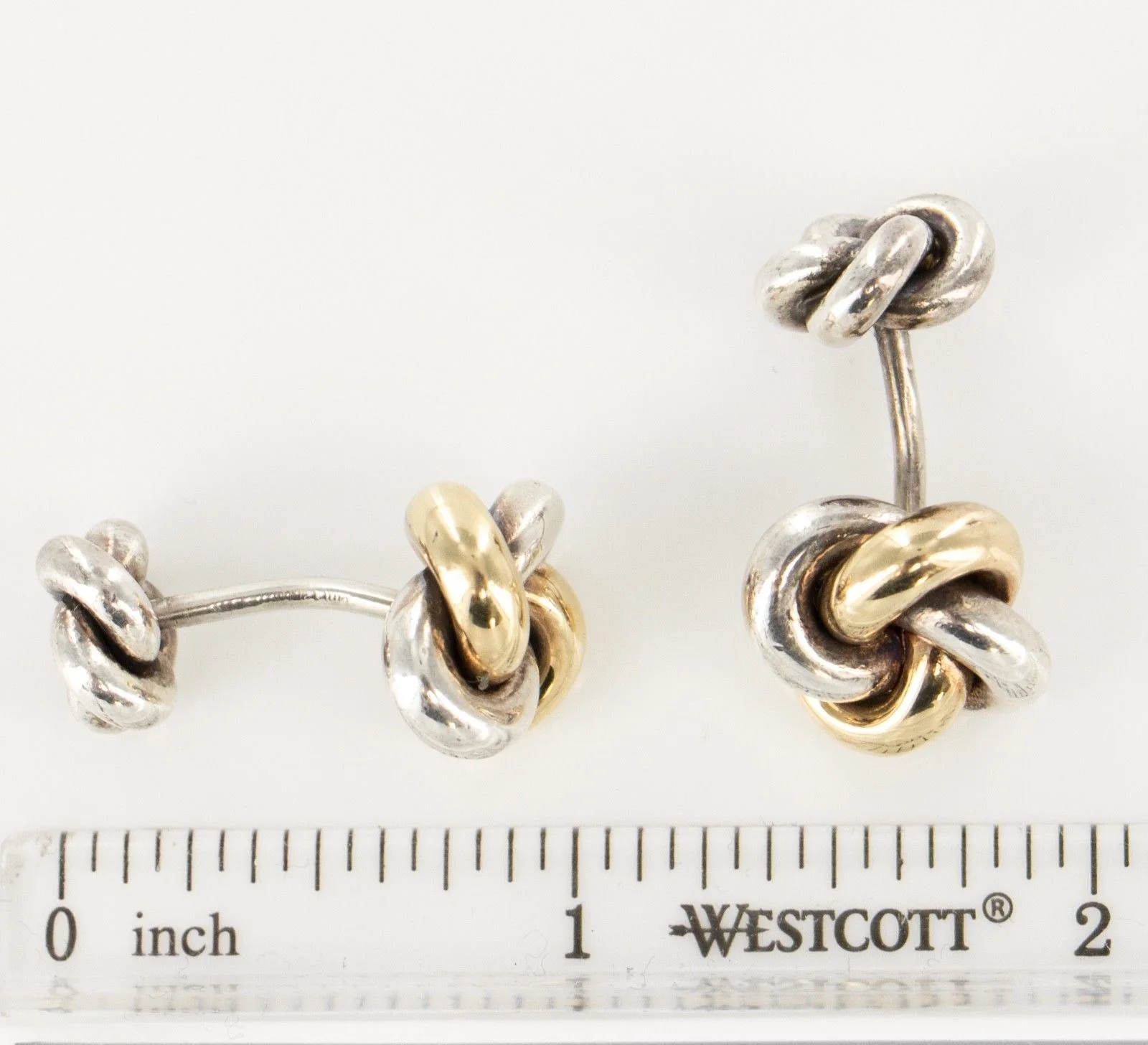 14 KT Yellow Gold 925 Sterling Silver Knot Cufflinks - Image 6