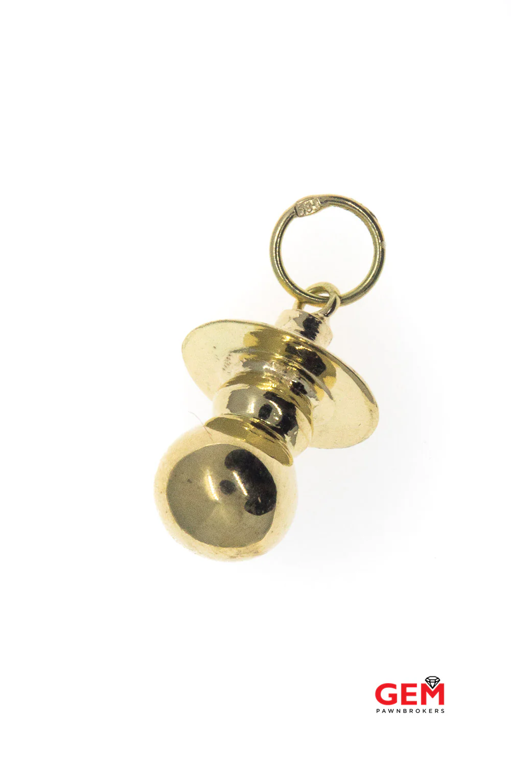 14 KT Yellow Gold Baby Pacifier Dummy Binky Charm Pendant - Image 2
