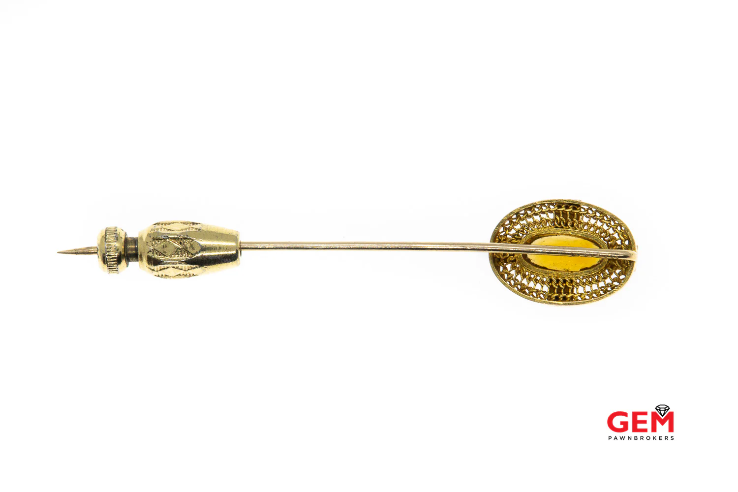 14 KT Yellow Gold Citrine Stick Lapel Pin Brooch - Image 2
