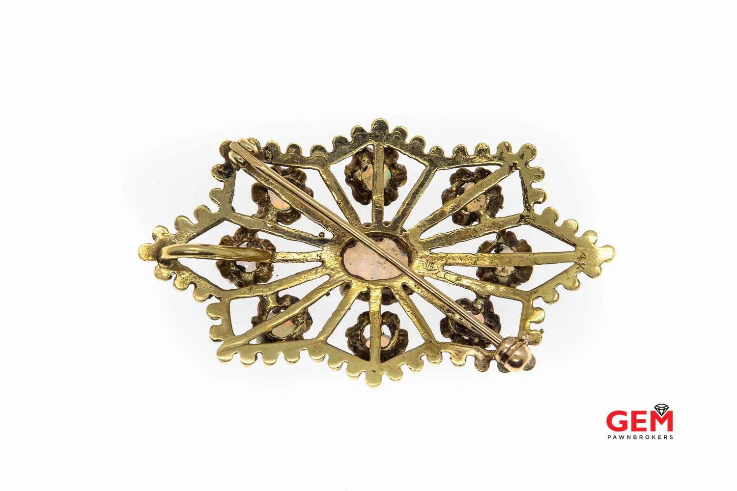 14 KT Yellow Gold Opal Lapel Pin Brooch Antique - Image 3