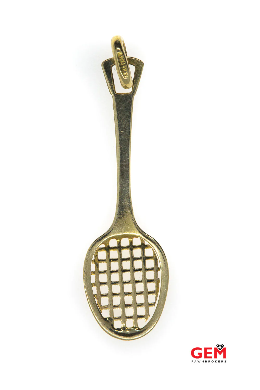 14 KT Yellow Gold Tennis Racquet Ball Charm Pendant - Image 3