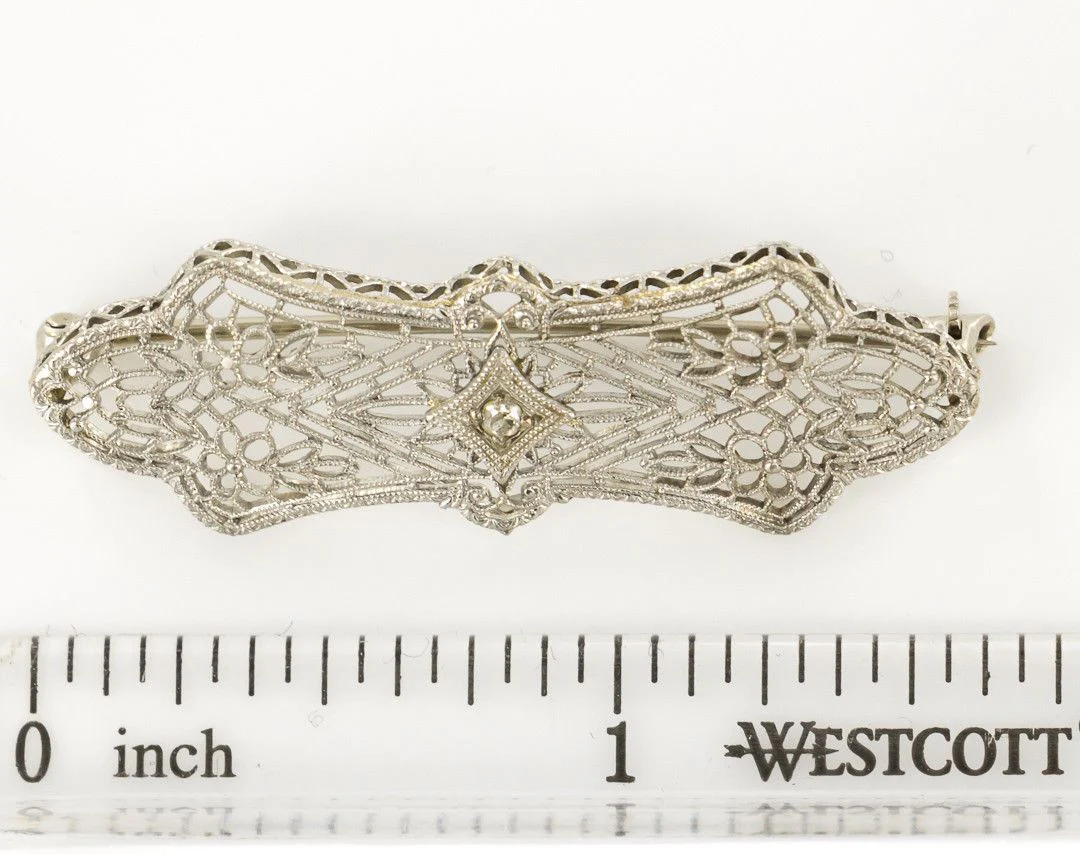 14KT Pierced Solid White Gold Brooch Lapel Pin - Image 5
