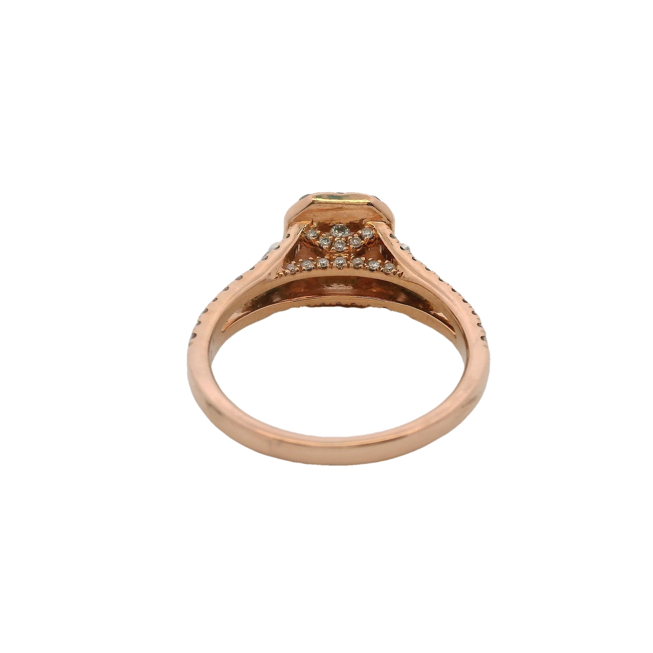 14kt Rose Gold and Emerald-Cut CZ Center Ring With Diamond Halo and Band Size 7 - Image 4
