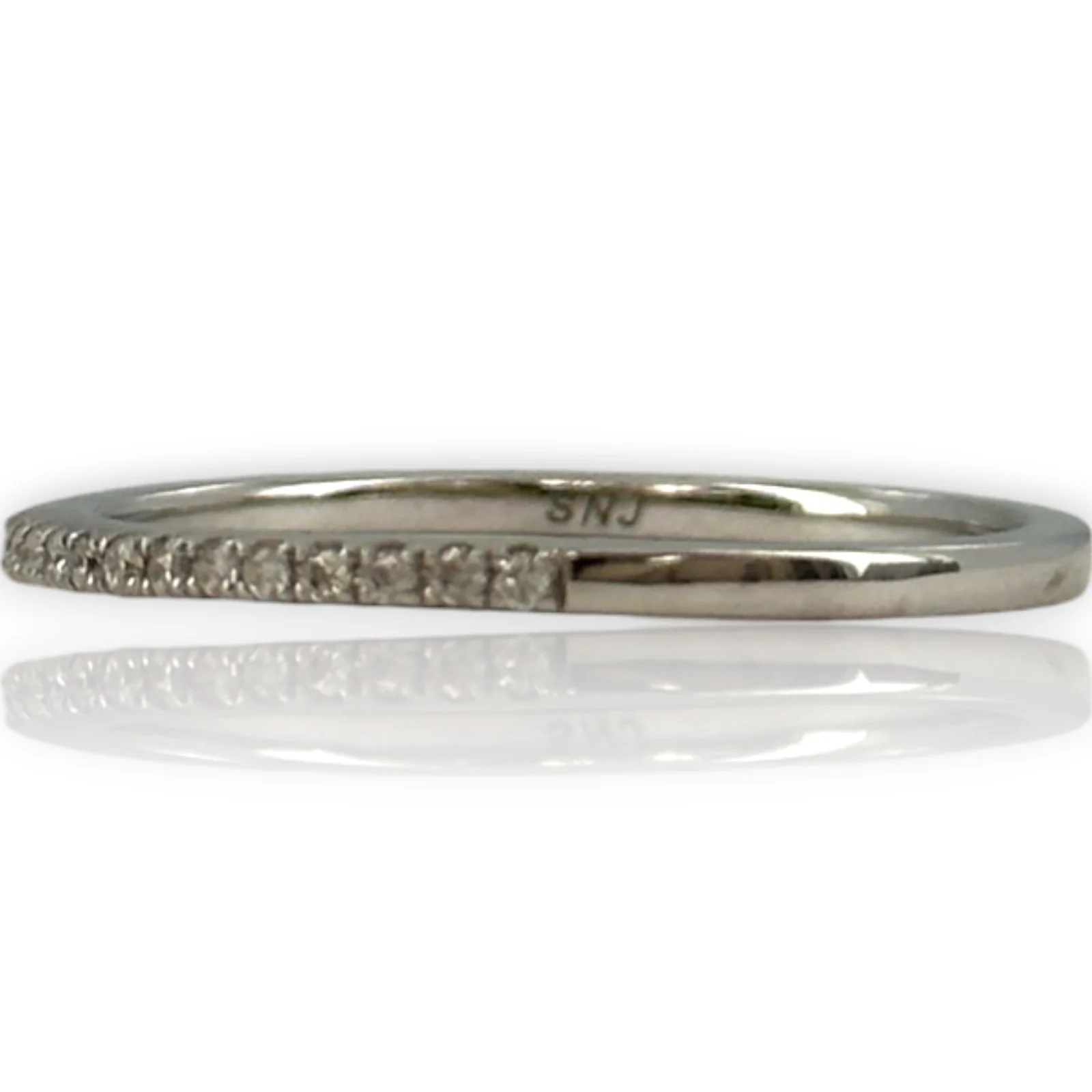 14kt Solid White Gold and Diamond Half Eternity Wedding Stackable Band Size 7 - Image 4