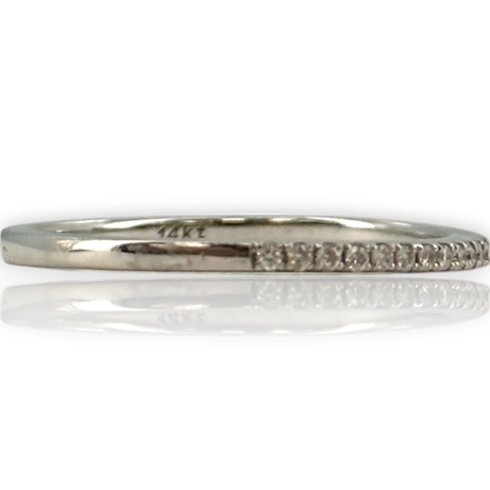 14kt Solid White Gold and Diamond Half Eternity Wedding Stackable Band Size 7 - Image 5