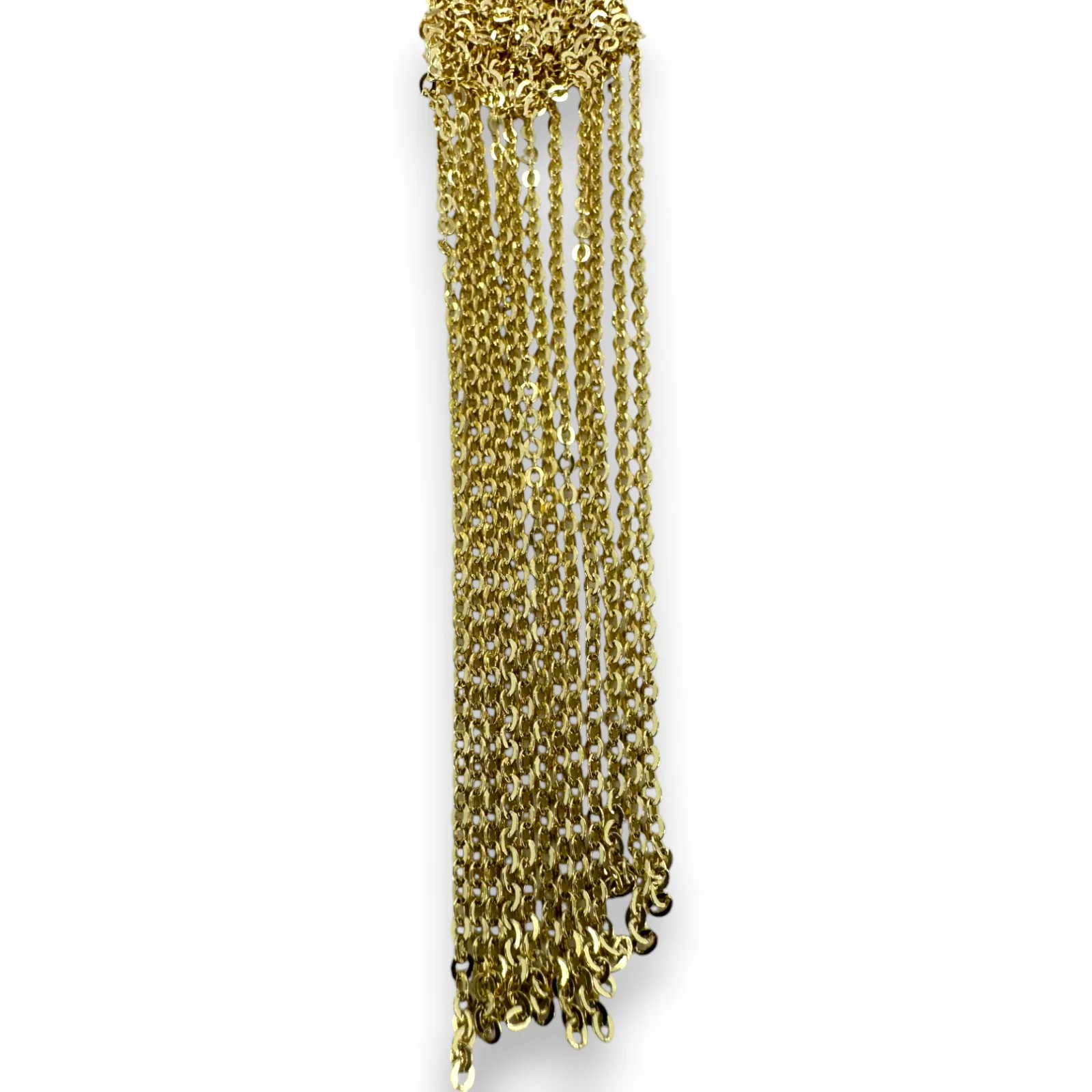 14kt Solid Yellow Gold 40" Sparkling Reflective Mesh Lariat Tie Necklace With Chain Tassels Made in Italy - Image 2