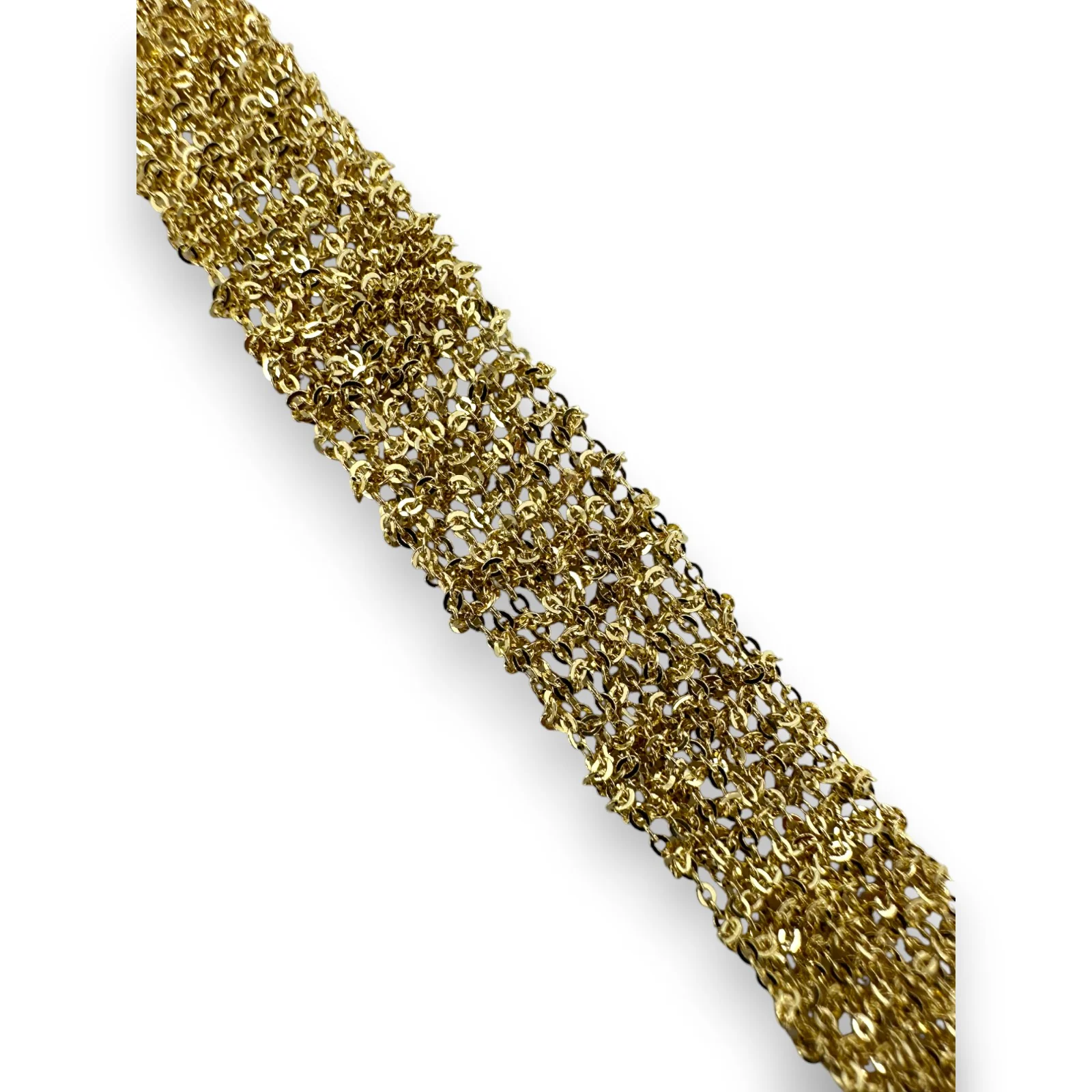 14kt Solid Yellow Gold 40" Sparkling Reflective Mesh Lariat Tie Necklace With Chain Tassels Made in Italy - Image 3