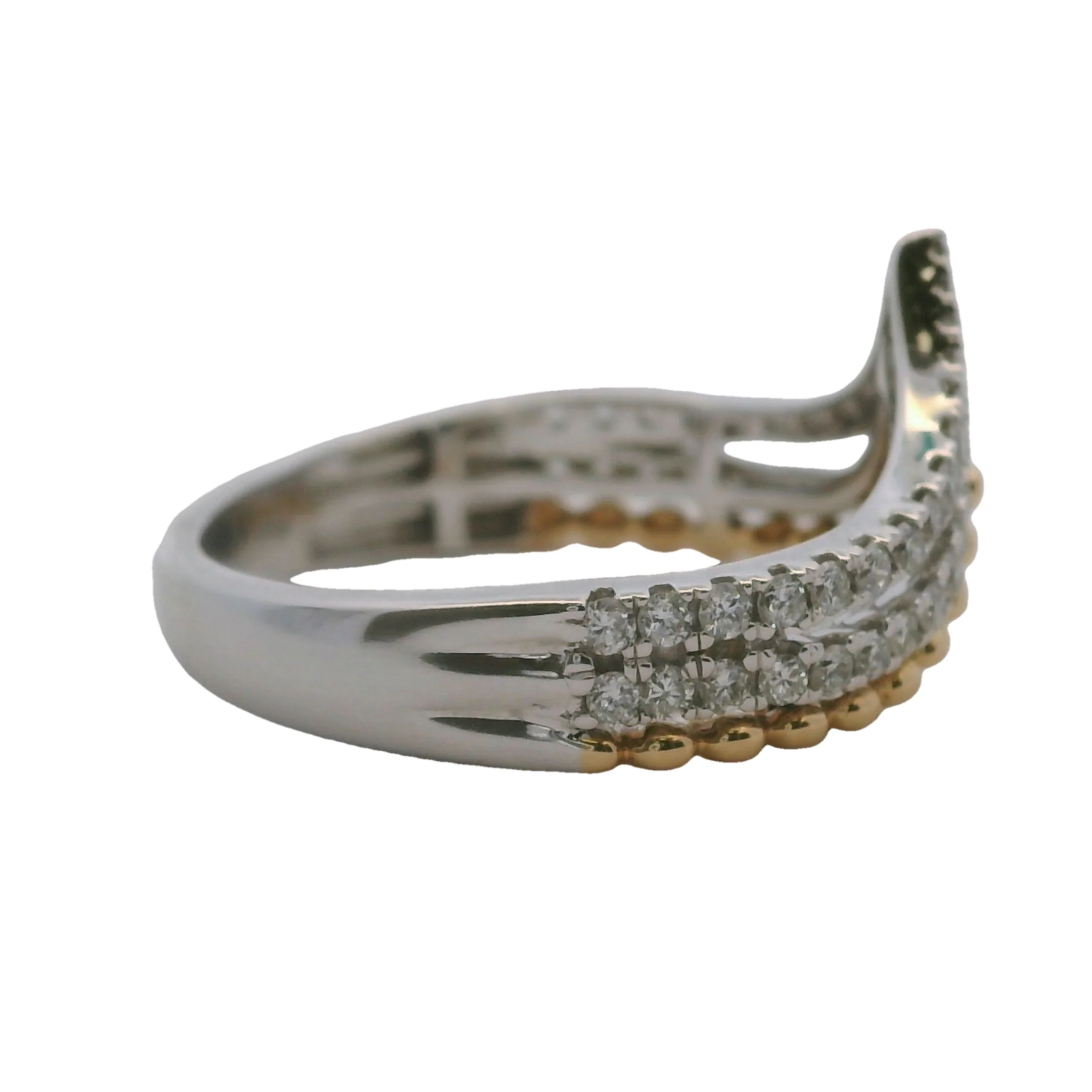 14kt Two-Tone V-Shape Crown Accent Ring with Yellow Gold Granulation and Diamonds Size 7 - Image 2