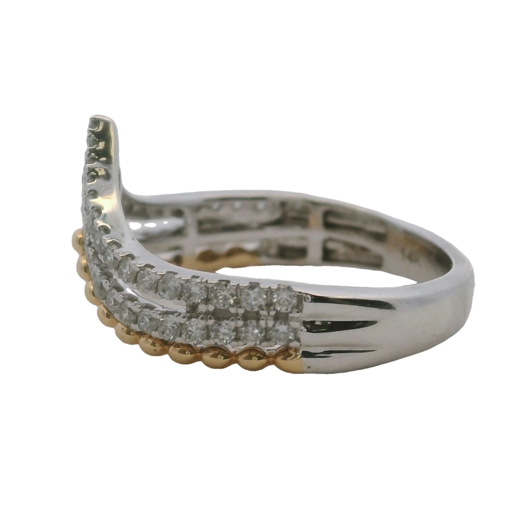 14kt Two-Tone V-Shape Crown Accent Ring with Yellow Gold Granulation and Diamonds Size 7 - Image 3