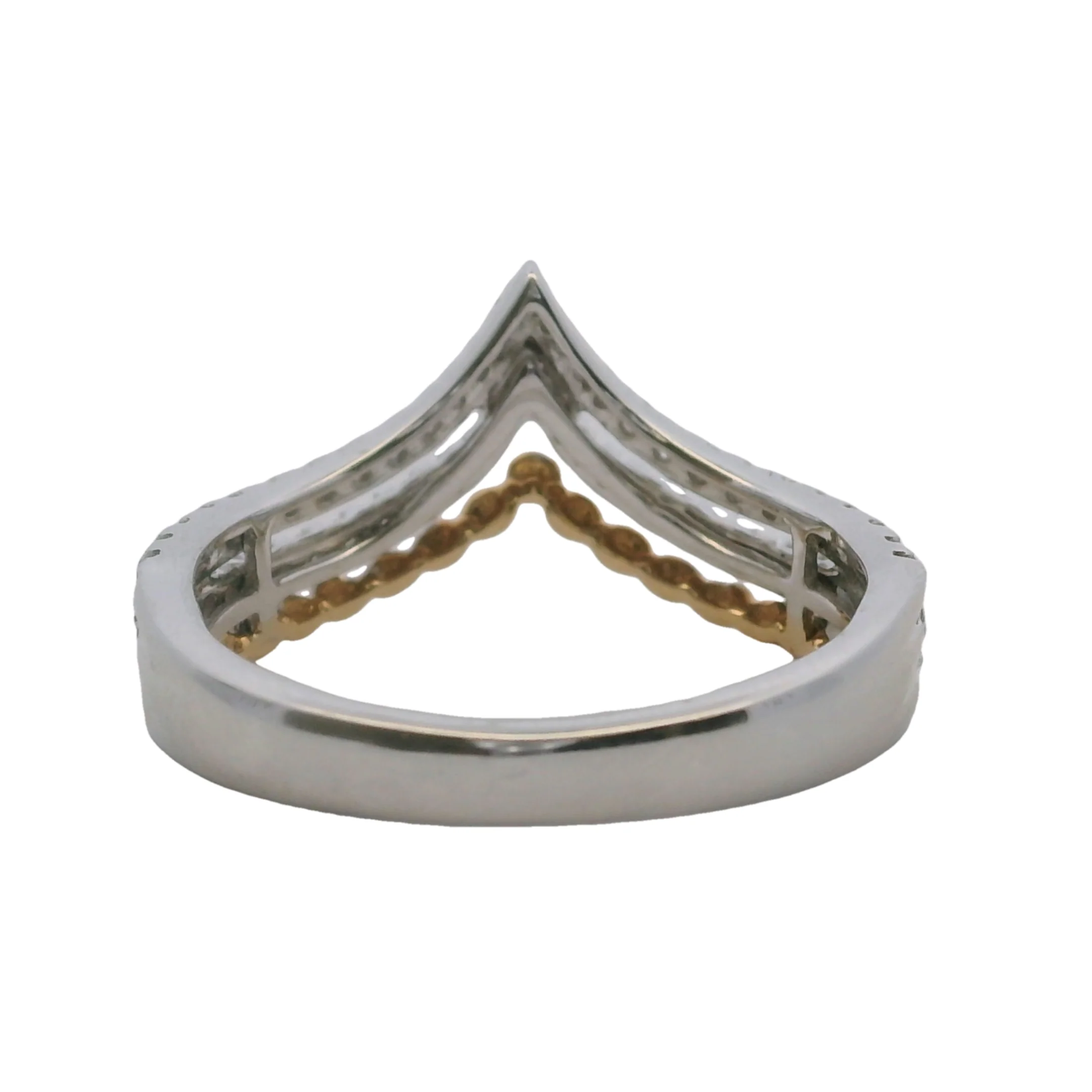 14kt Two-Tone V-Shape Crown Accent Ring with Yellow Gold Granulation and Diamonds Size 7 - Image 4