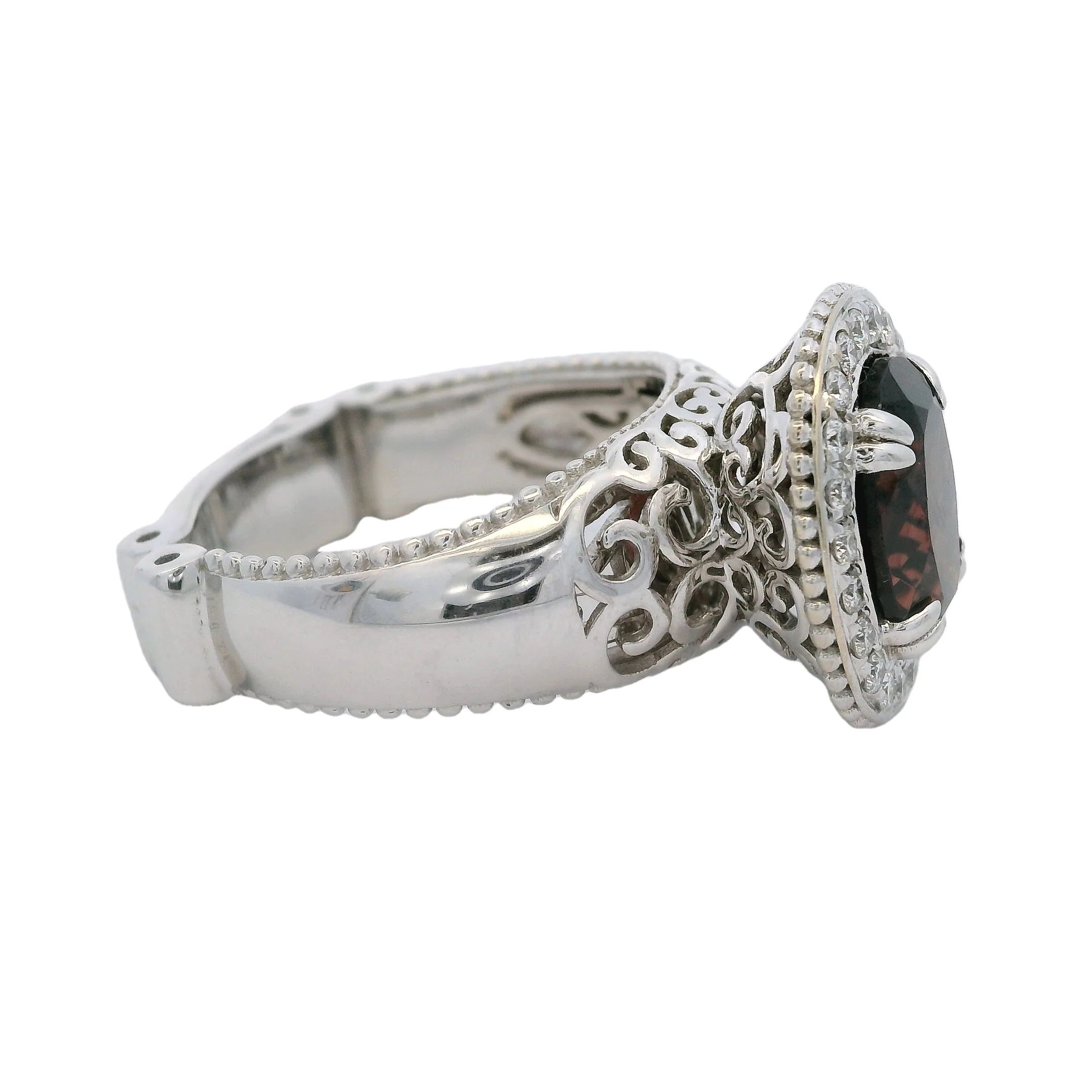 14kt White Gold 2.6ct Oval Garnet Solitaire Cocktail Swirl Ring With Diamond Halo Size 7 - Image 2