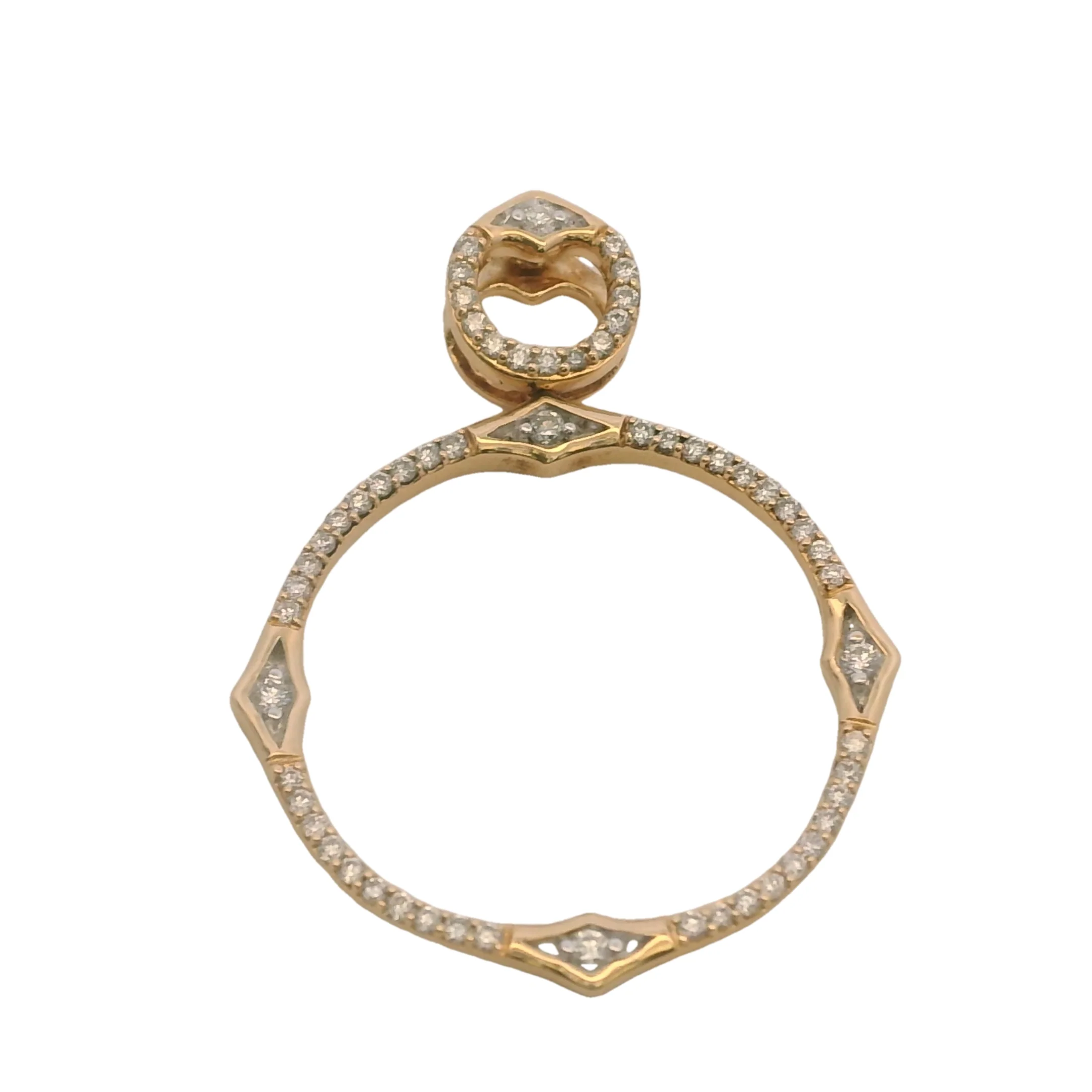 14kt Yellow Gold and Diamond 25mm Circle Compass Pendant - Image 4