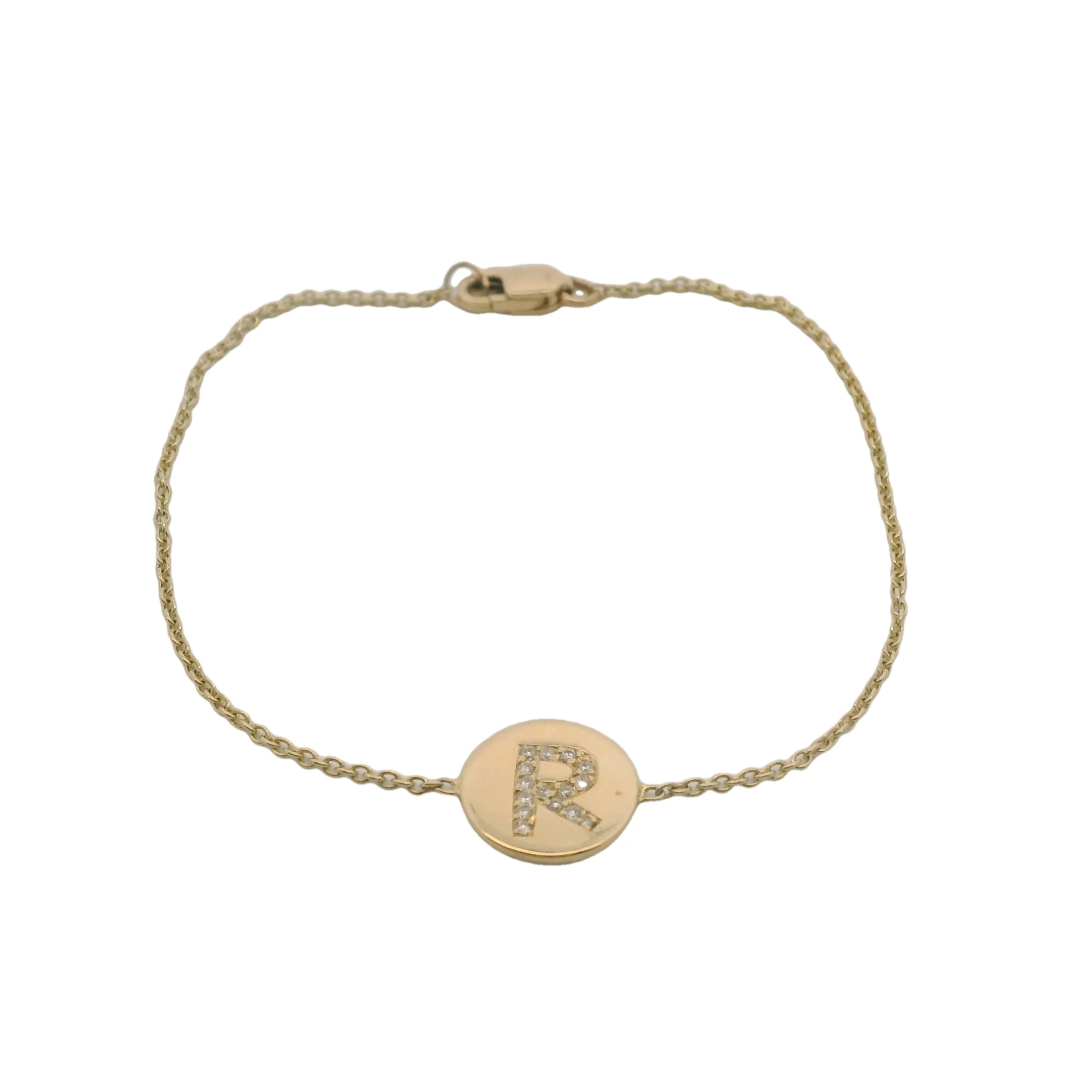 14kt Yellow Gold and Diamond Letter Initial R ID Station 6.25" Bracelet - Image 3