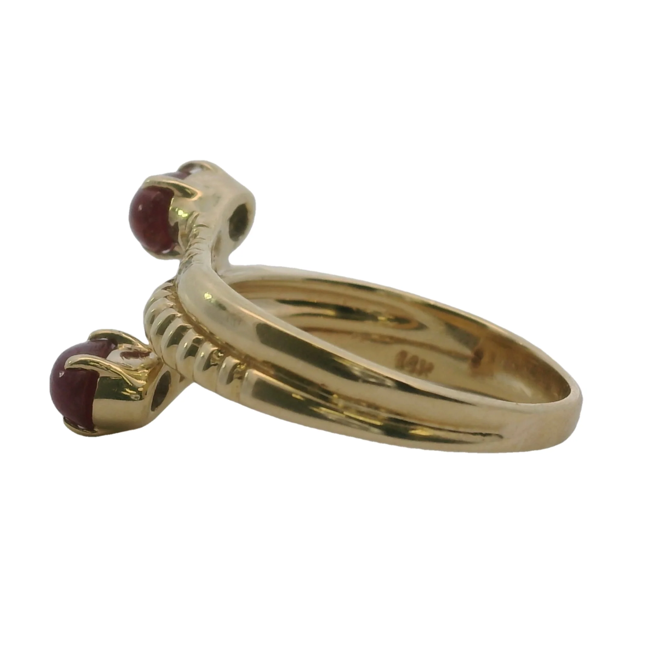 14kt Yellow Gold Cabochon Ruby Spiral Bypass Ring With Accent Diamonds Size 8.5 - Image 2