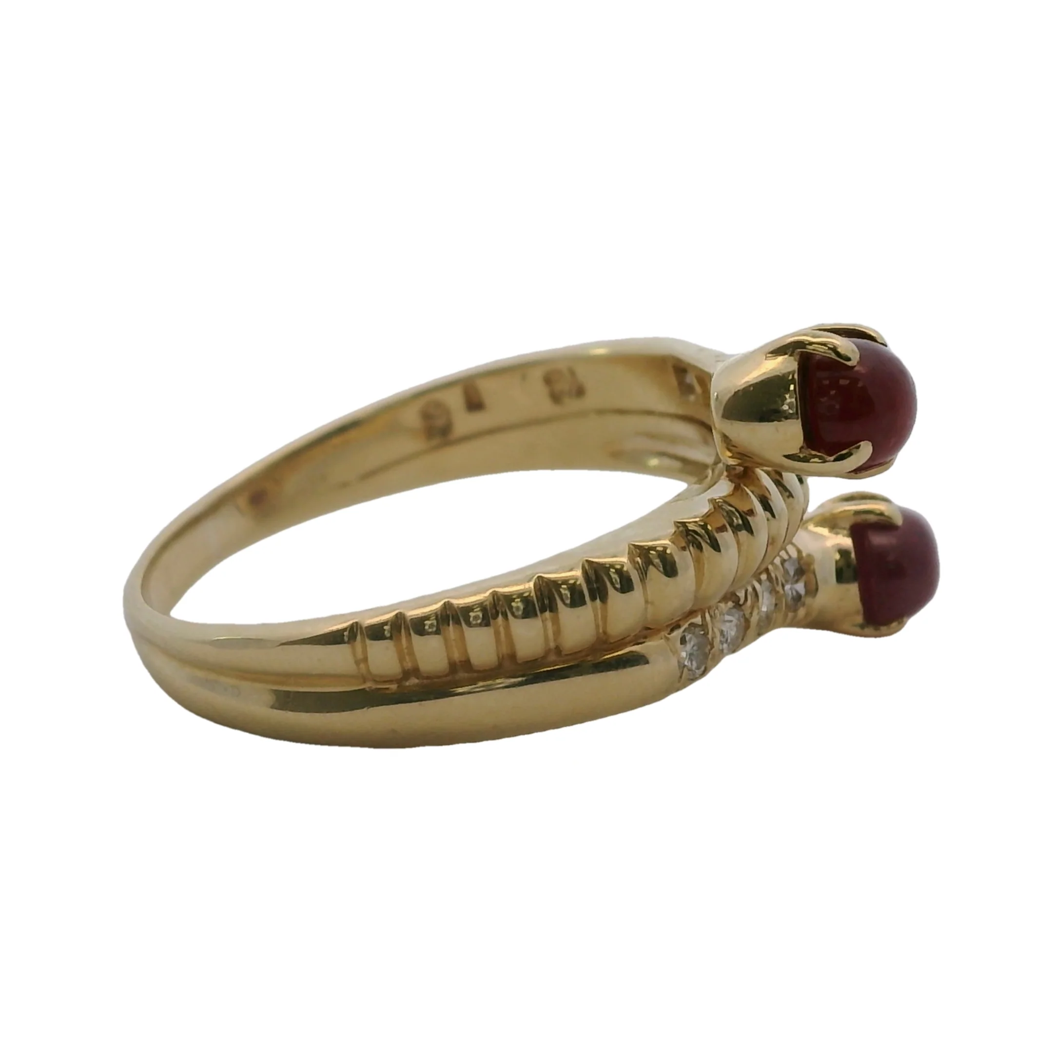 14kt Yellow Gold Cabochon Ruby Spiral Bypass Ring With Accent Diamonds Size 8.5 - Image 3