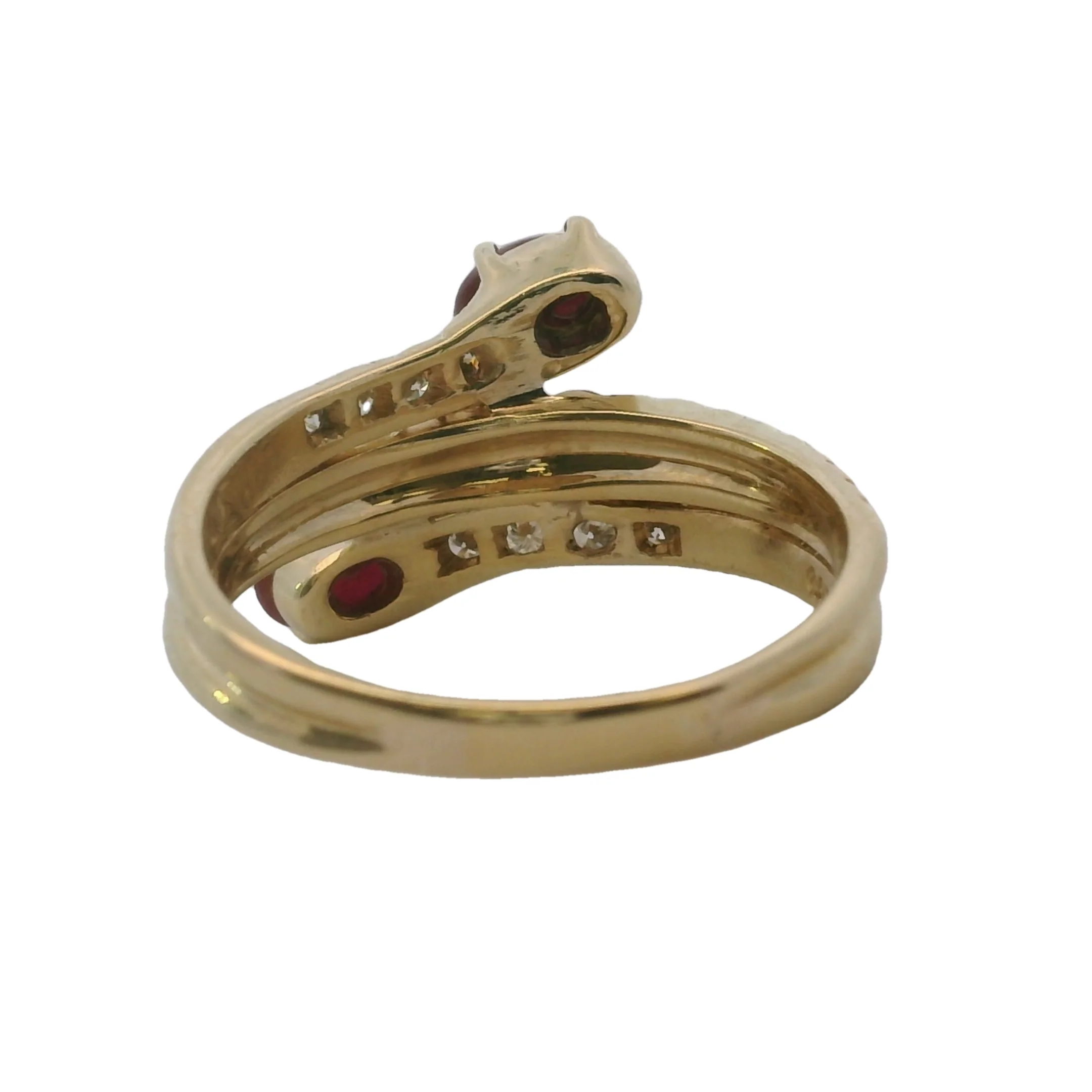 14kt Yellow Gold Cabochon Ruby Spiral Bypass Ring With Accent Diamonds Size 8.5 - Image 4