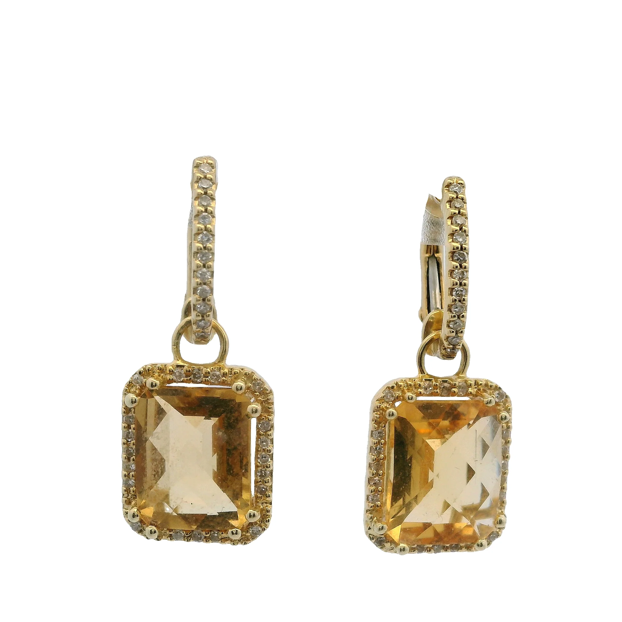 14kt Yellow Gold Citrine and Diamond Convertible Huggie Hoops to Drop/Dangle Omega Back Earrings - Image 2