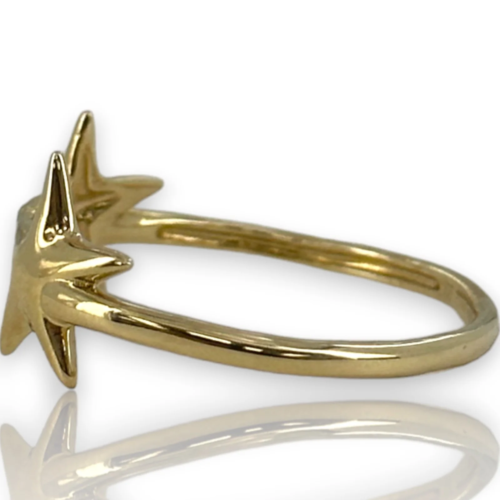 14kt Yellow Gold Double Star Ring with Thin Band Size 10.75 - Image 2