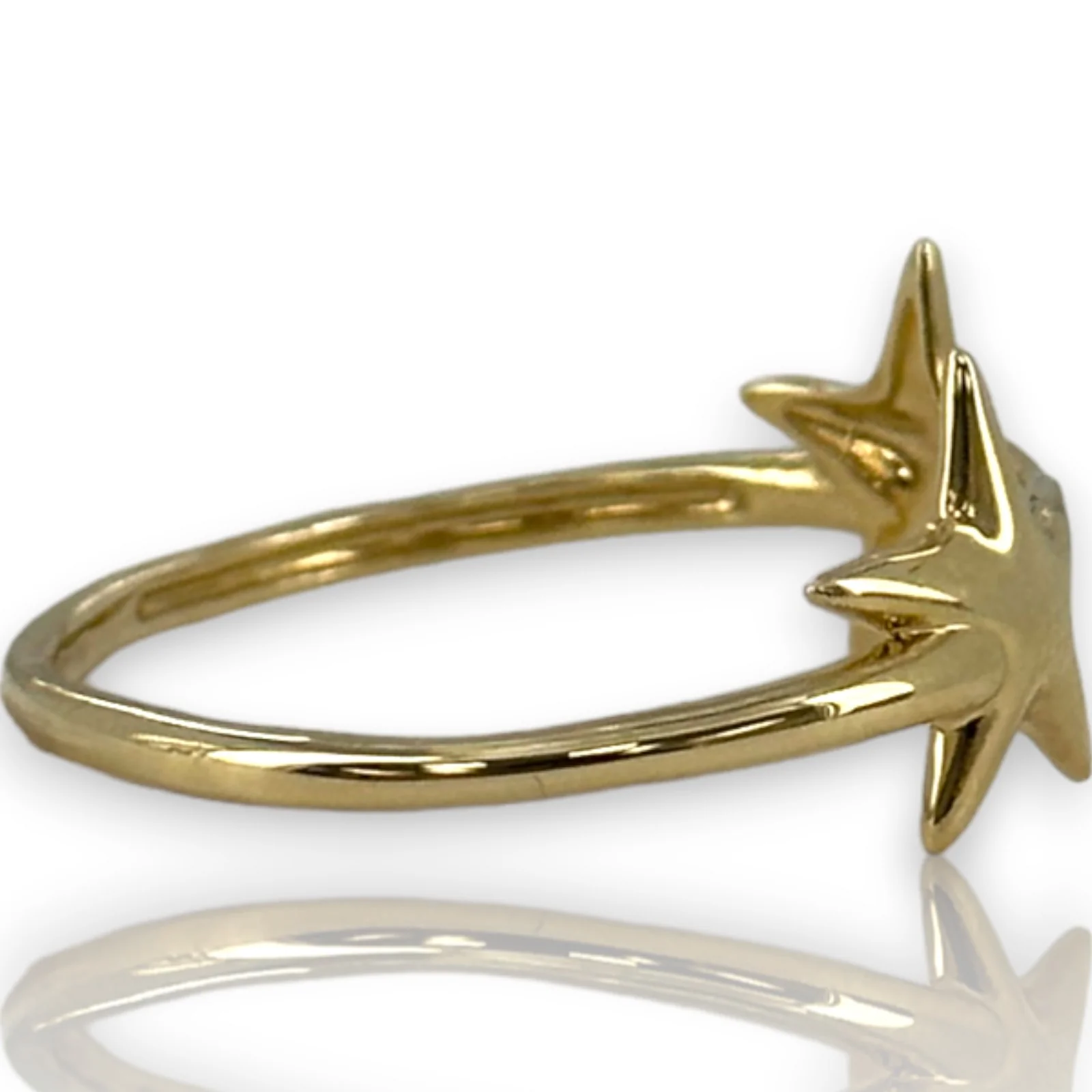 14kt Yellow Gold Double Star Ring with Thin Band Size 10.75 - Image 3