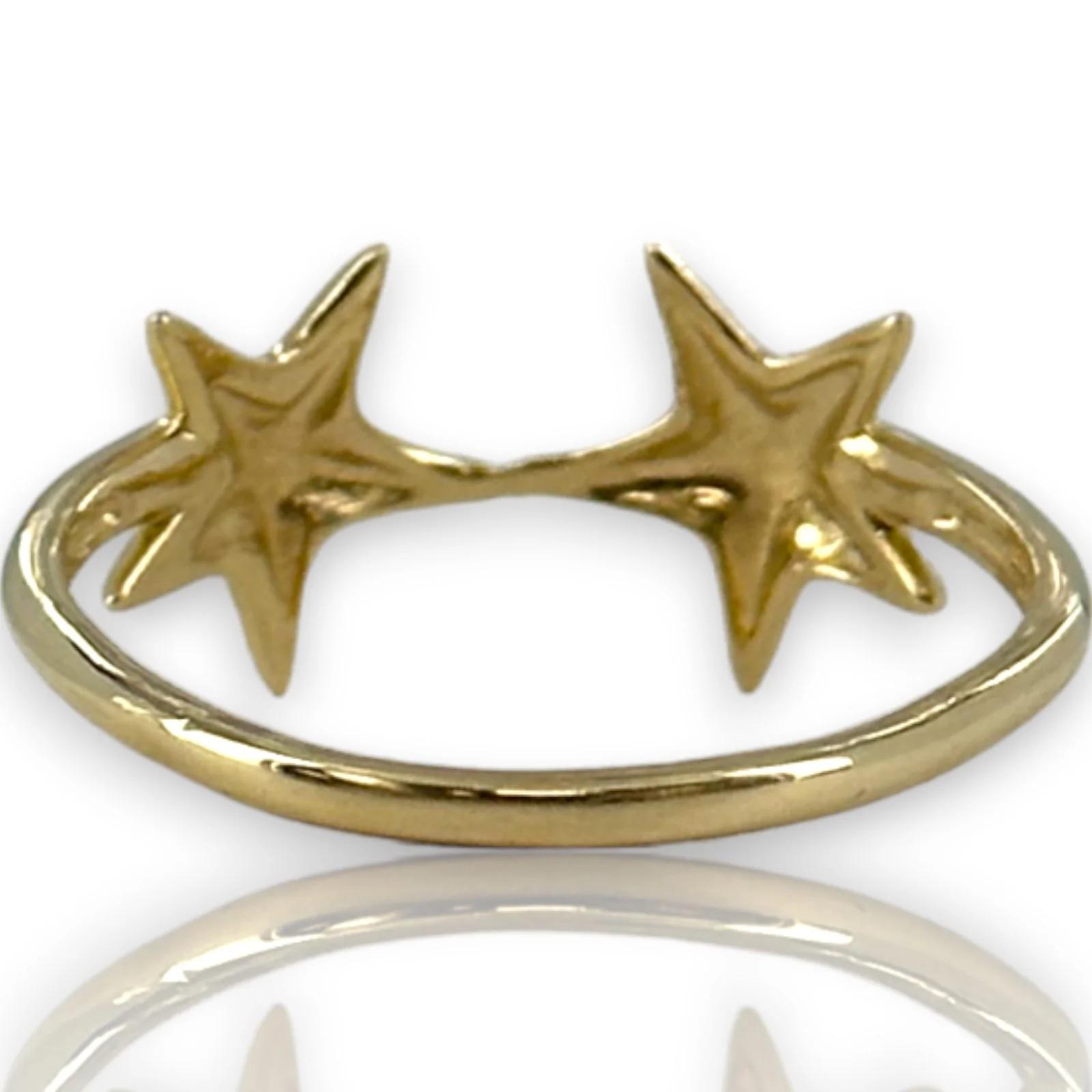 14kt Yellow Gold Double Star Ring with Thin Band Size 10.75 - Image 4