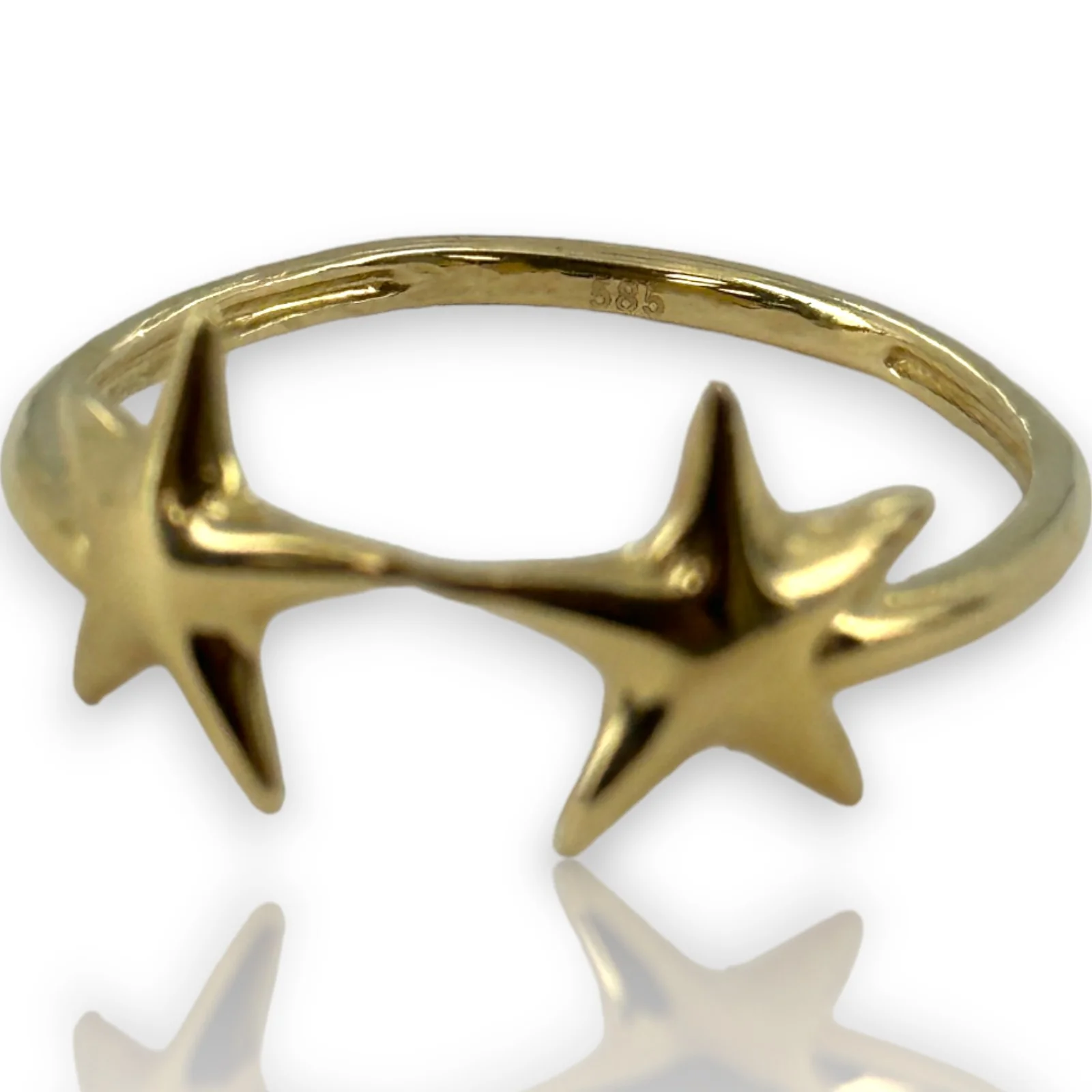 14kt Yellow Gold Double Star Ring with Thin Band Size 10.75 - Image 5