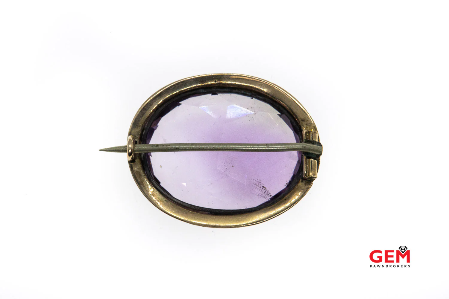 14KT Yellow Gold Oval Amethyst Brooch Lapel Pin - Image 2