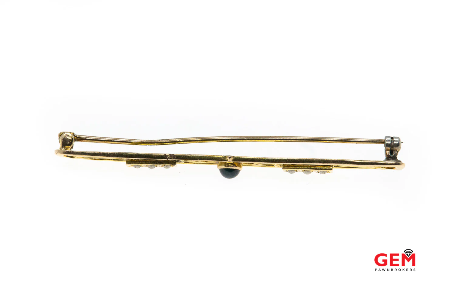14KT Yellow Gold Seed Pearl & Bloodstone Brooch Lapel Pin - Image 3