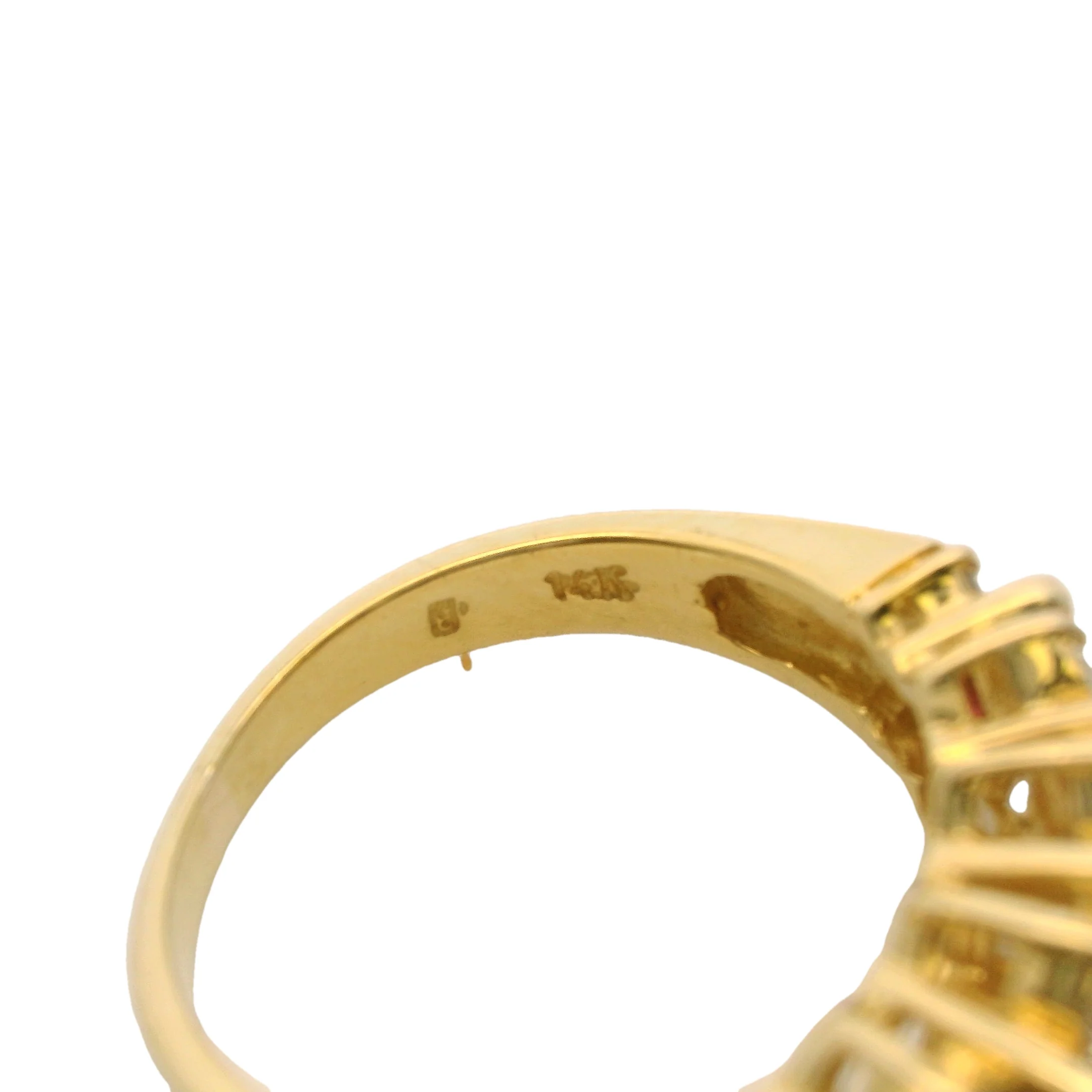14kt Yellow Gold, Square Cut Ruby, and Diamond 7.5mm Half-Eternity Cluster Ring Size 4.75 - Image 5