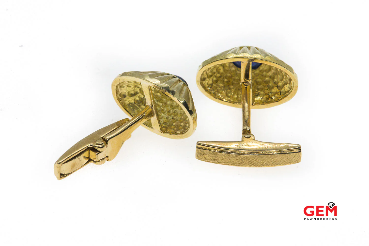 18 KT Yellow Gold Greece Cabochon Sapphire Cufflinks - Image 3