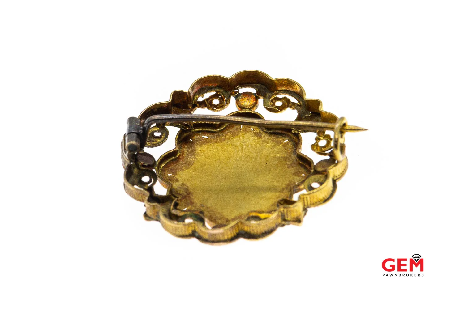 18KT Solid Yellow Gold Seed Pearl Brooch Lapel Pin - Image 3