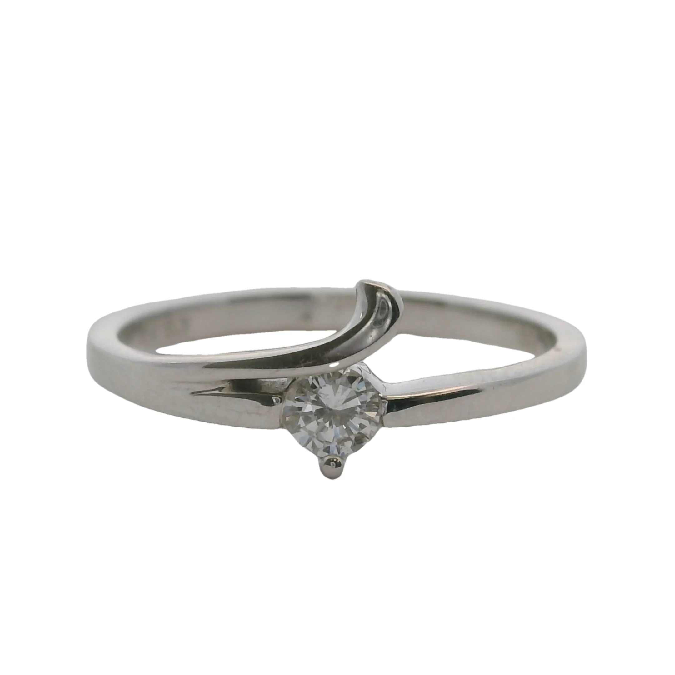 18kt White Gold and .11ct Diamond Solitaire Stackable Swoop Ring Size 6