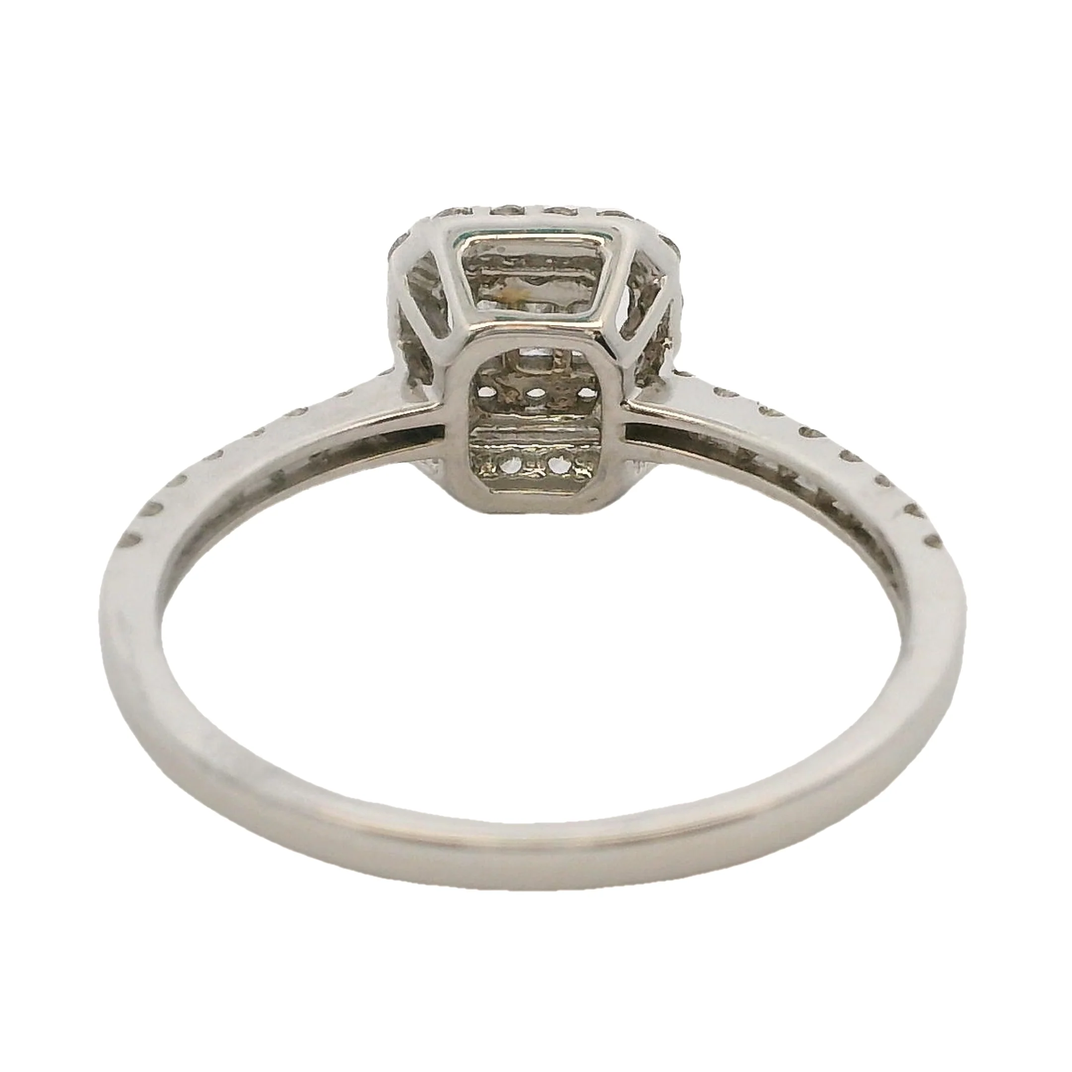 18kt White Gold and Round and Baguette Diamond Cluster Halo Ring Size 6.75 - Image 4