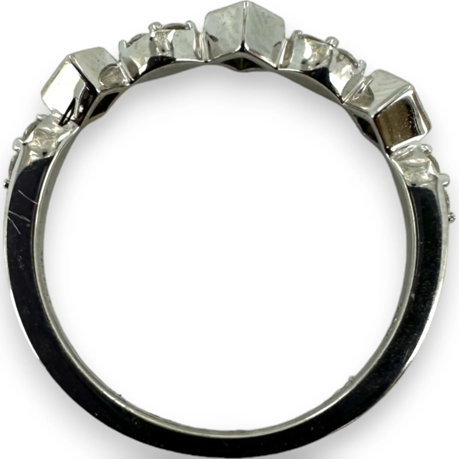 18kt White Gold Bezel Set Princess Cut and Alternating Round Brilliant Diamond Band Size 6.75 - Image 5