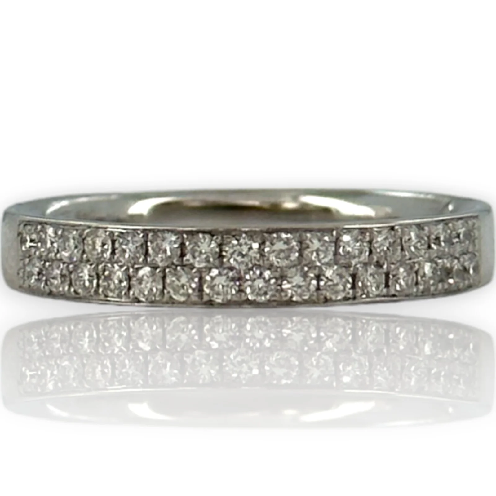 18kt White Gold Half Eternity 3.3mm Wedding Band with Two Rows of Diamonds - Image 2