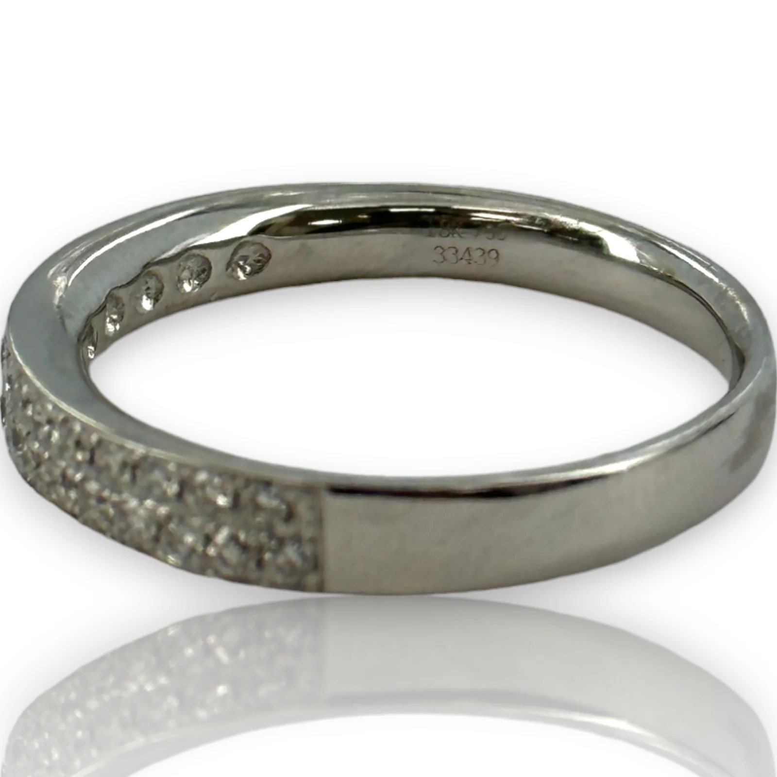 18kt White Gold Half Eternity 3.3mm Wedding Band with Two Rows of Diamonds - Image 6