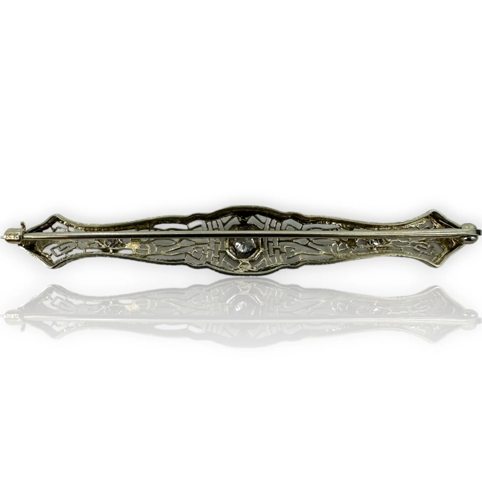 1910-20s Art Deco Bar Pin Brooch Diamond Accent Platinum Top - Image 2