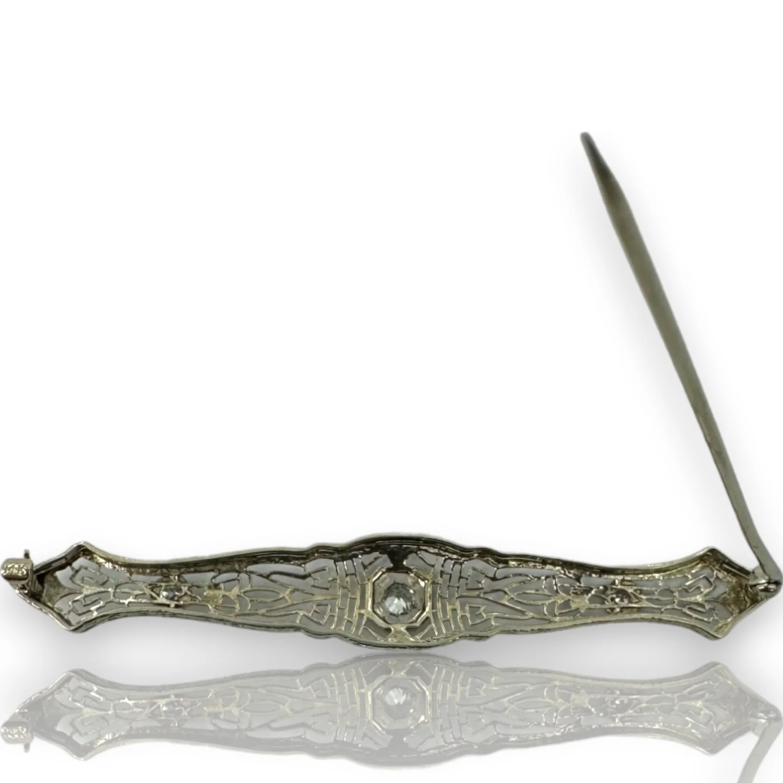 1910-20s Art Deco Bar Pin Brooch Diamond Accent Platinum Top - Image 3