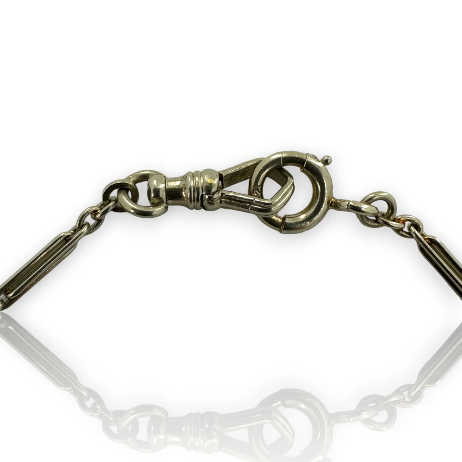 1920s Art Deco National Gold Chain Co 14kt White Gold 14" Pocket Watch Engraved Bar Chain Fob - Image 3