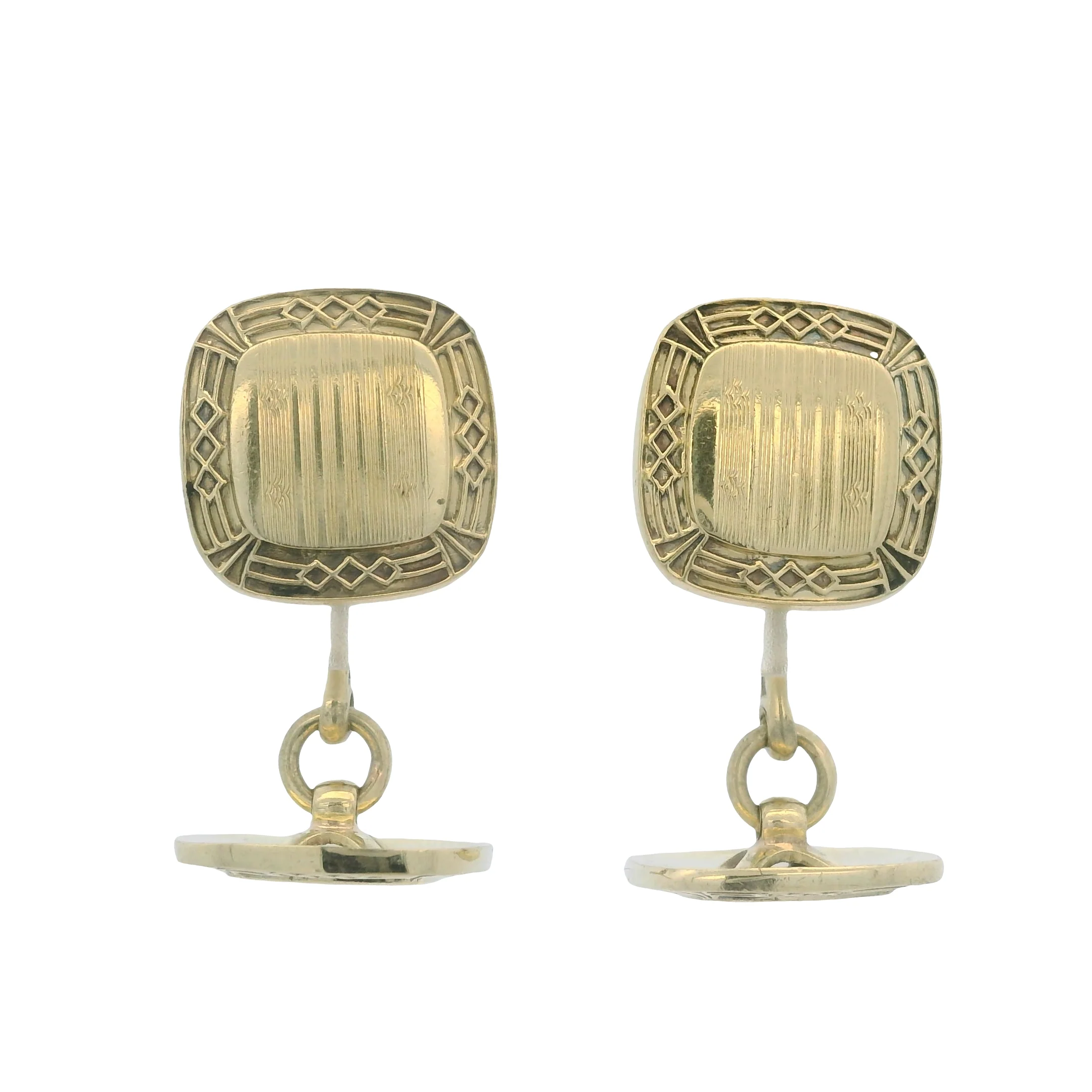 1930s Art Deco Solid 14kt Yellow Gold Geometric Pattern Cufflinks - Image 2