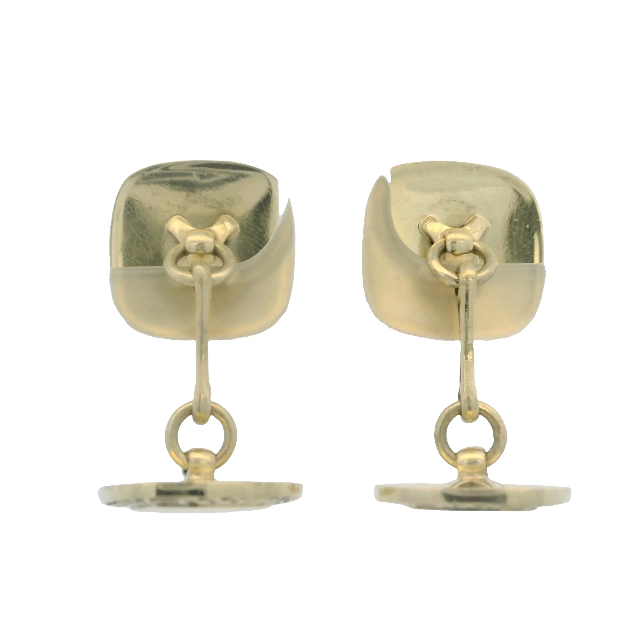 1930s Art Deco Solid 14kt Yellow Gold Geometric Pattern Cufflinks - Image 3