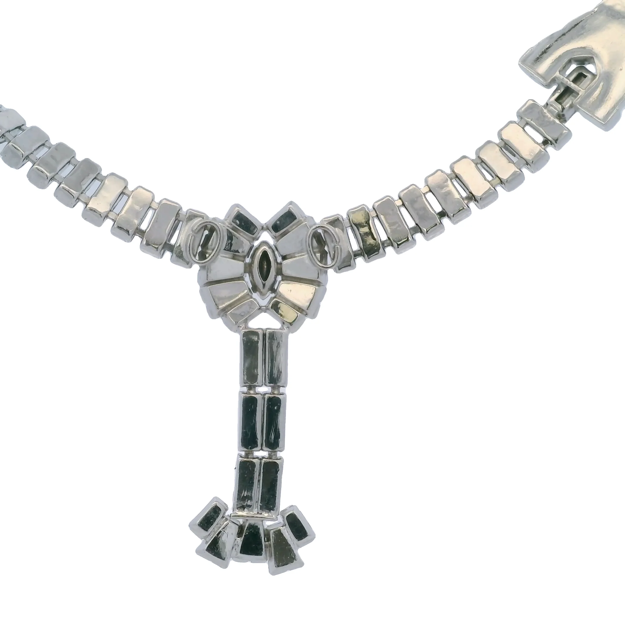 1940-1960 Phyllis Originals Glass Rhinestone and Sterling Silver Sparkling Collar Necklace - Image 2