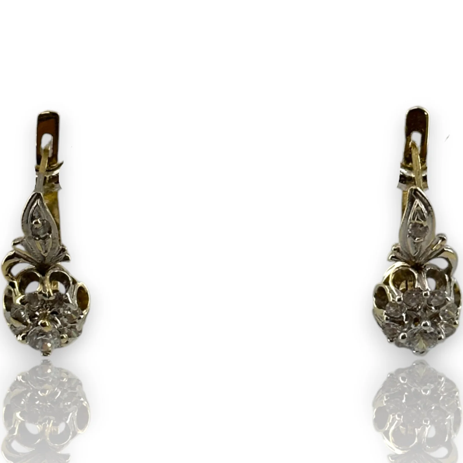 1970s Victorian Revival Solid 14kt White and Yellow Gold Sleeper-Style Cubic Zirconia (CZ) Snap Closure Huggie Earrings - Image 3