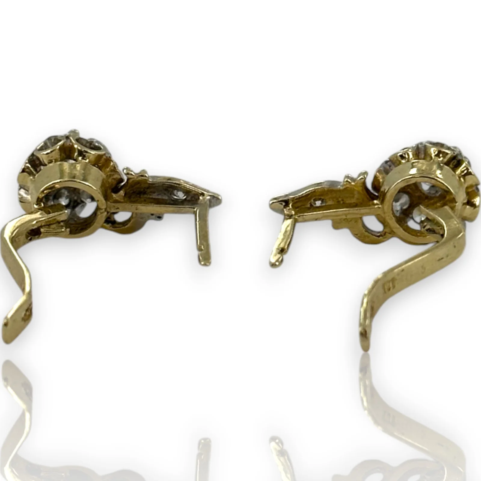 1970s Victorian Revival Solid 14kt White and Yellow Gold Sleeper-Style Cubic Zirconia (CZ) Snap Closure Huggie Earrings - Image 7