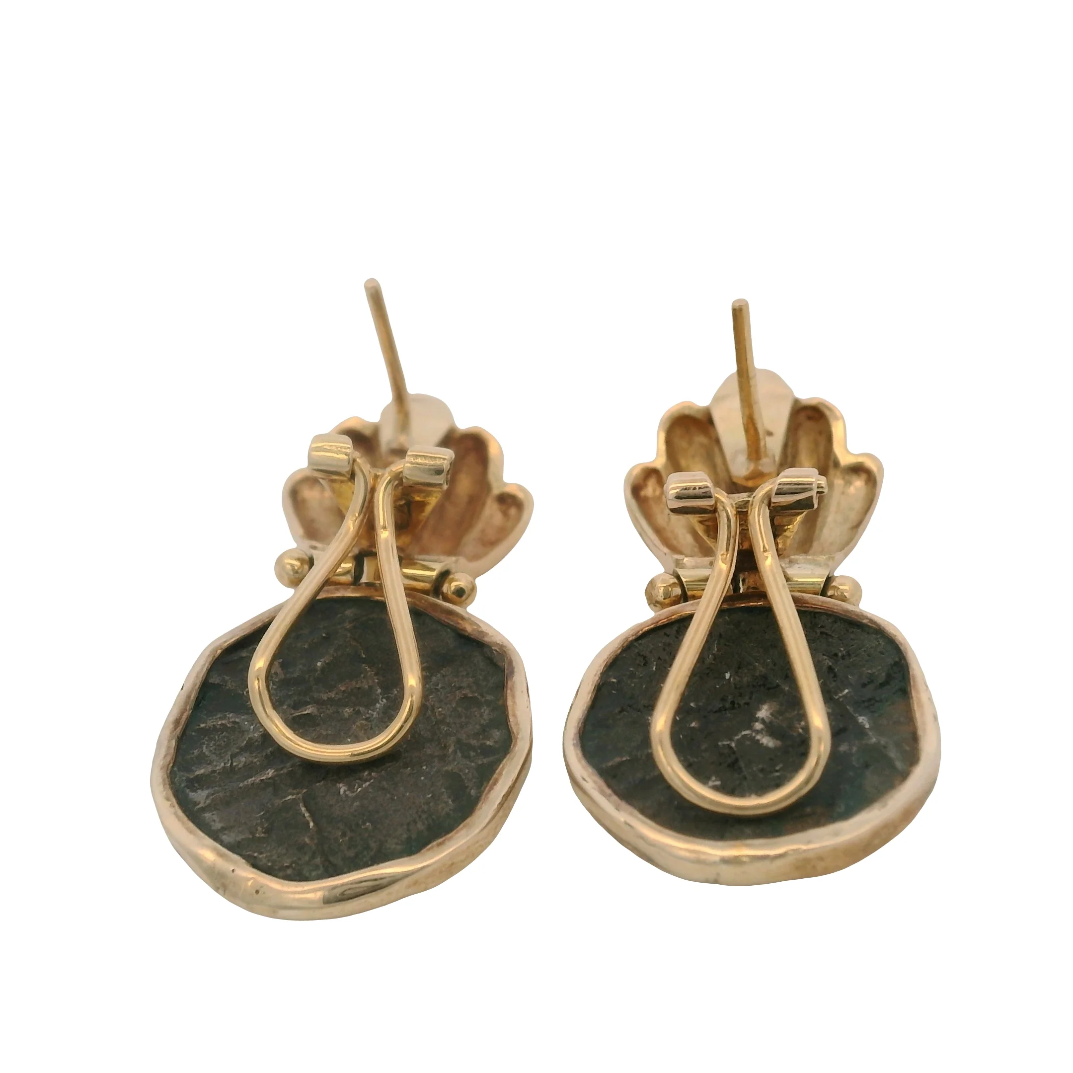 1980s Solid 14kt Yellow Gold Bezel-Set Atocha Shipwreck Coin Omega-Back Drop/Dangle Earrings - Image 5