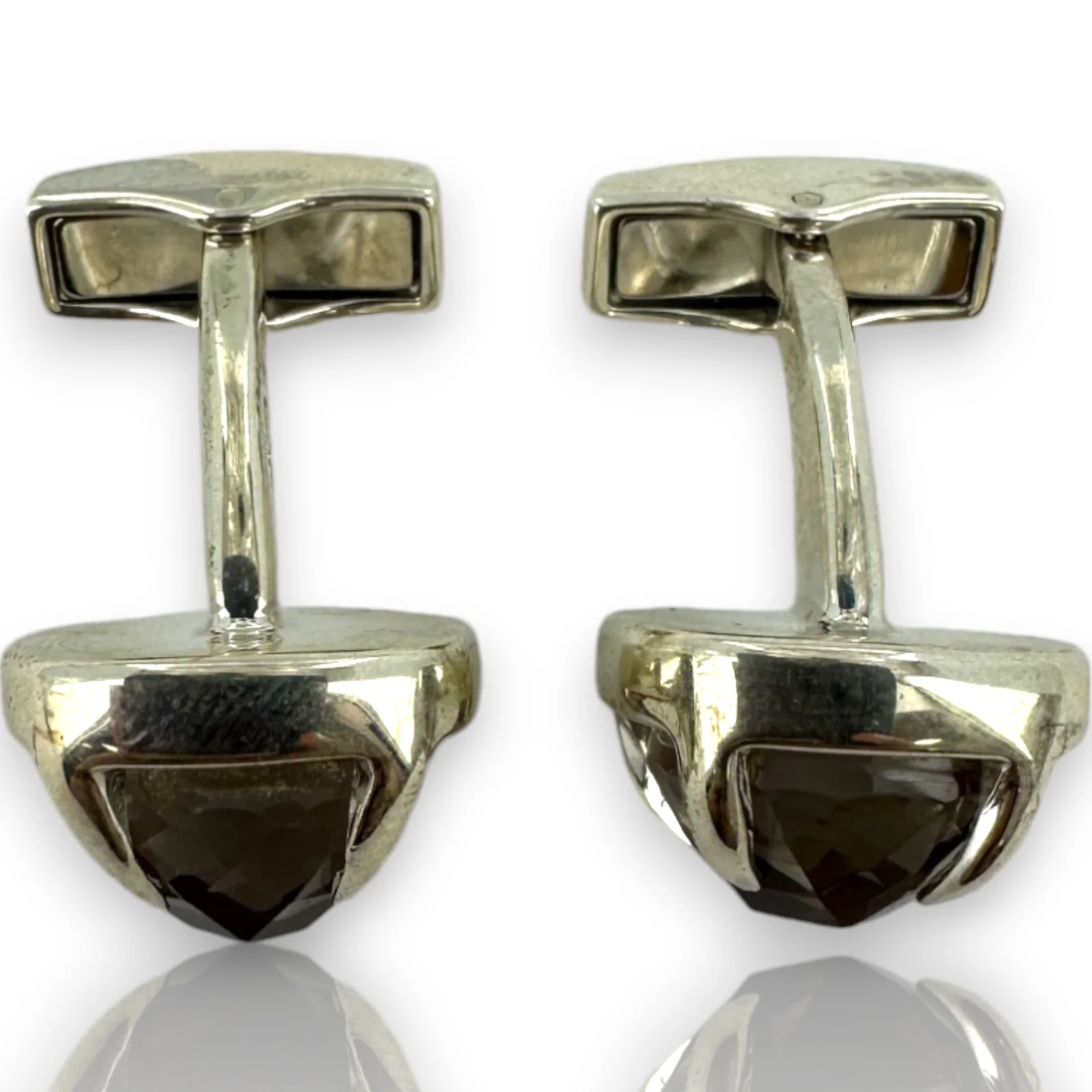 2006 Tateossian 925 Sterling Silver and Red-Backed Rock Crystal Toggle Cufflinks Made in Edinburgh - Image 7