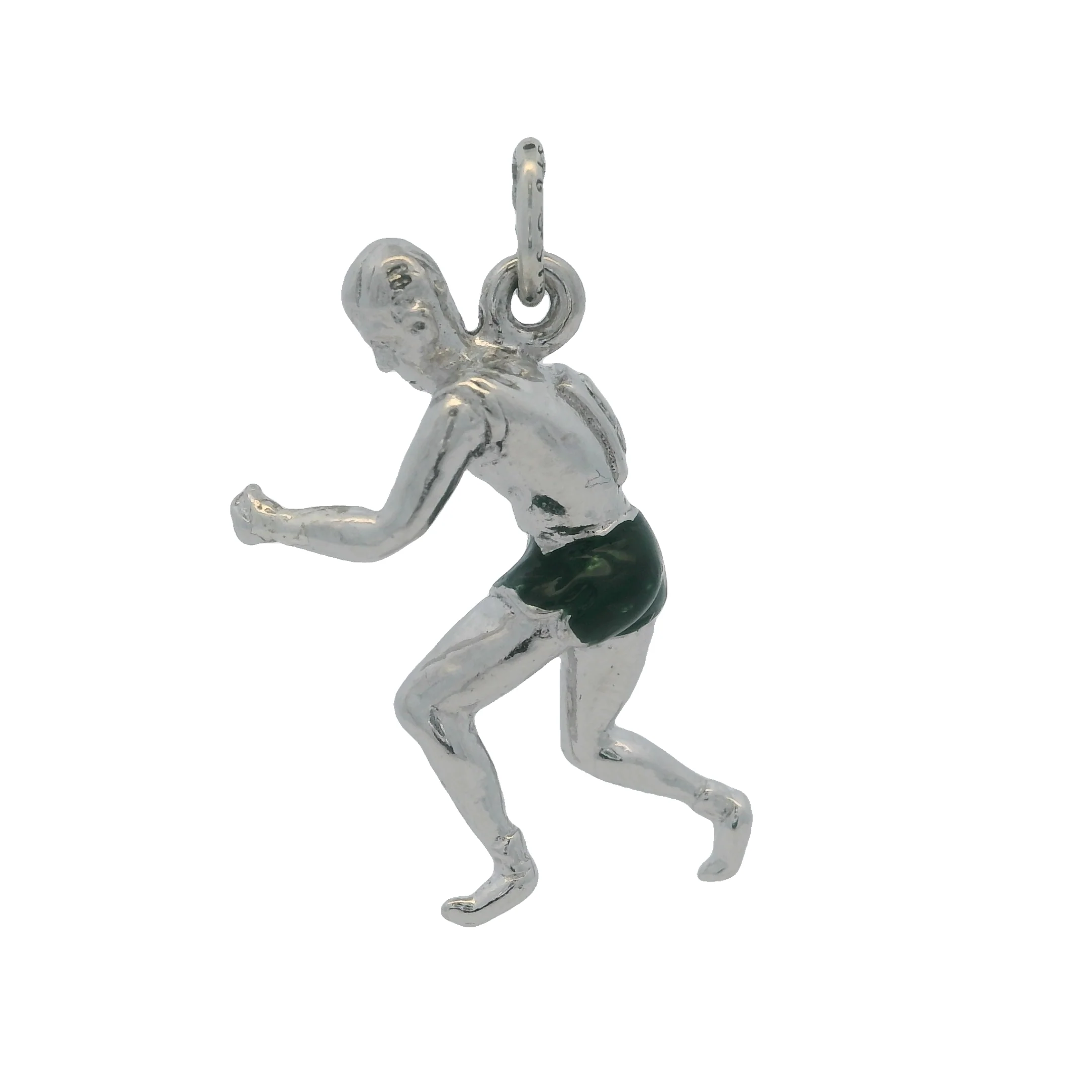 925 Sterling Silver 3D Sports Runner Number 5 Drop/Dangle Green Enamel Charm - Image 2